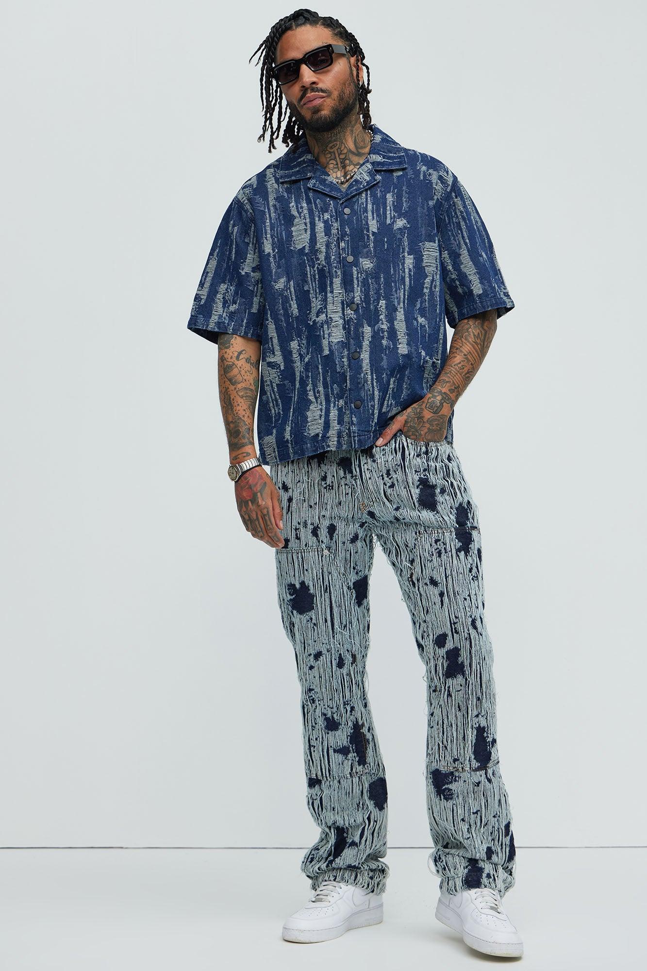 De Soto Jacquard Denim Shirt - Blue Wash Product Image