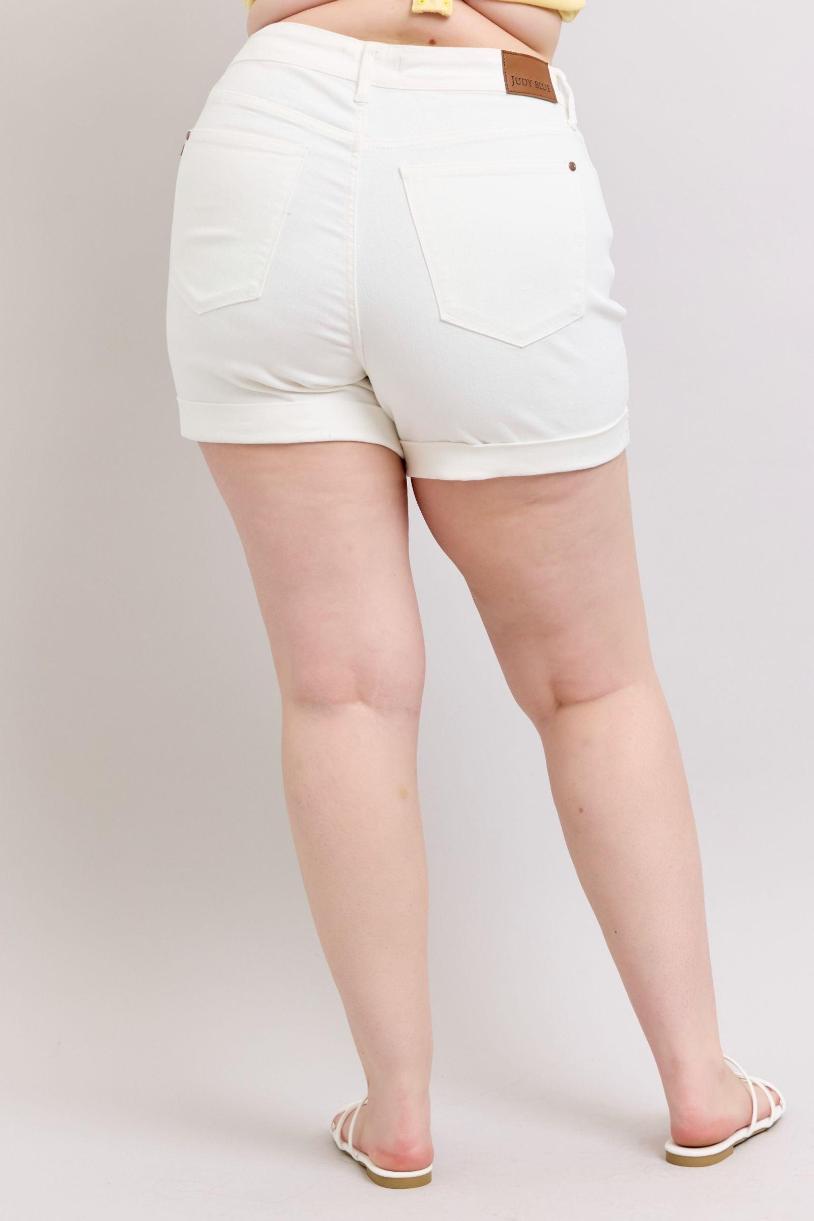 Ainsley High Rise Double Roll Cuffed Shorts in White Product Image