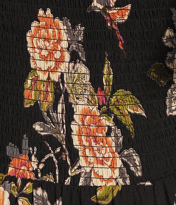 Angie Multi Floral Print V-Neck Short Sleeve Knot Front Keyhole Front Slit Maxi Dress Product Image