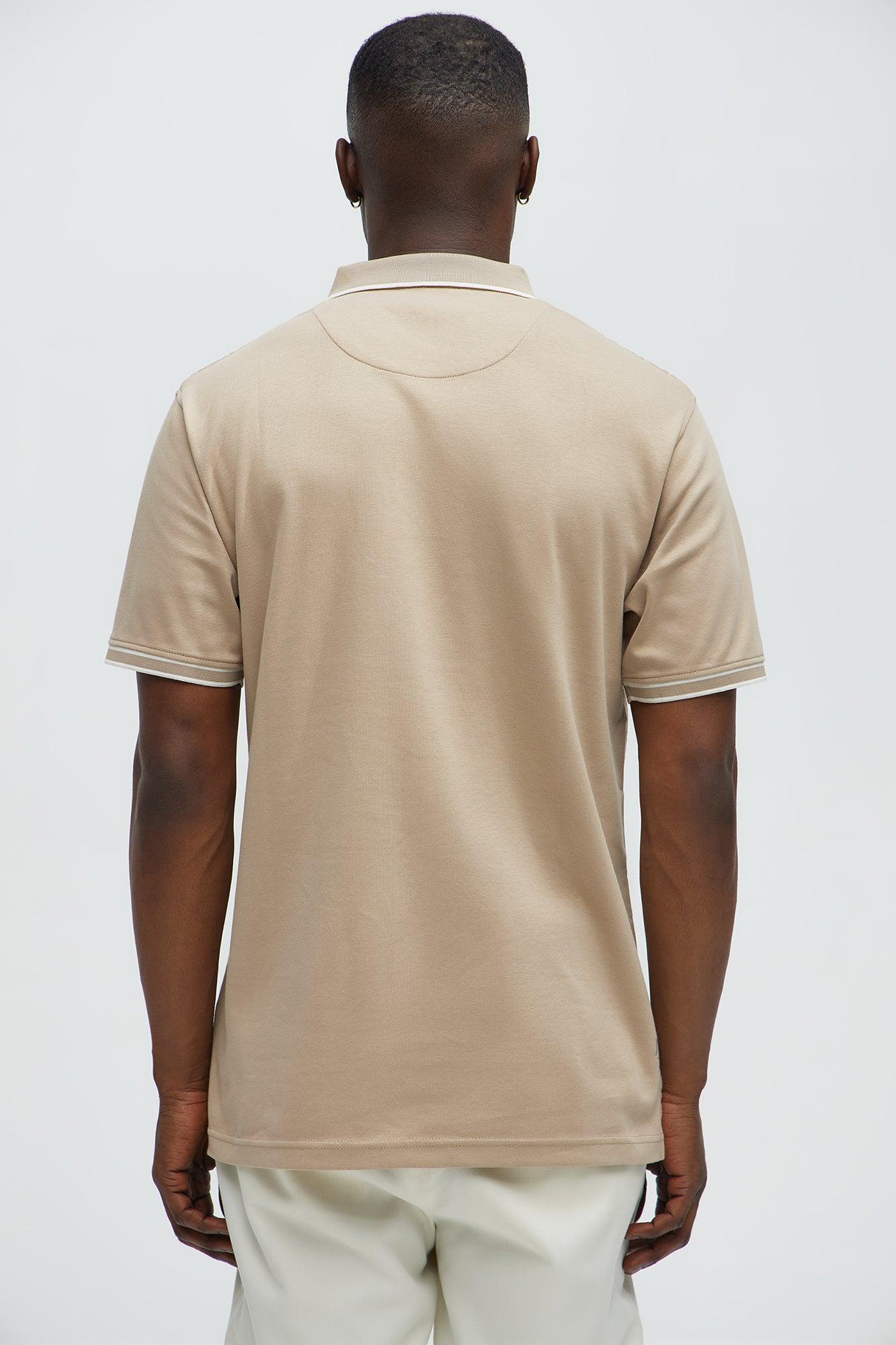 Geo Button Down Collar Textured Polo - Sand Product Image