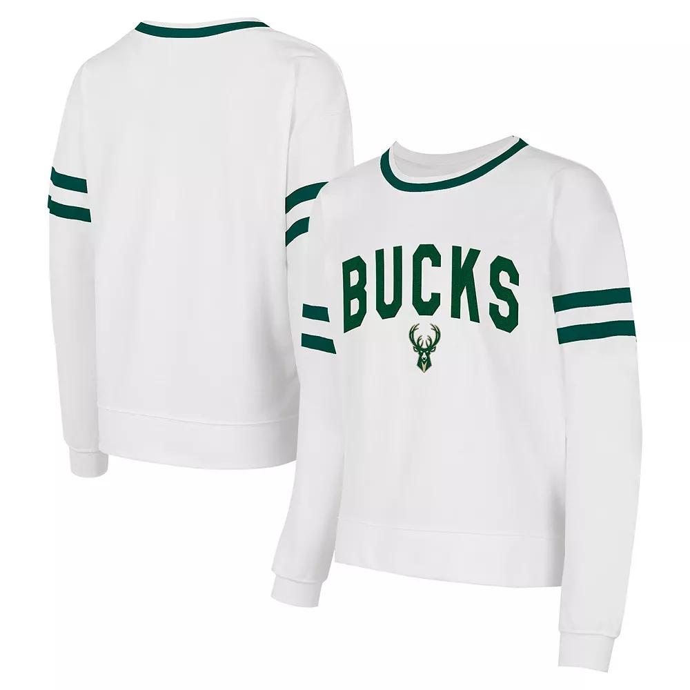 Women's Concepts Sport White Milwaukee Bucks Borough Pullover Sweatshirt,  Product Image