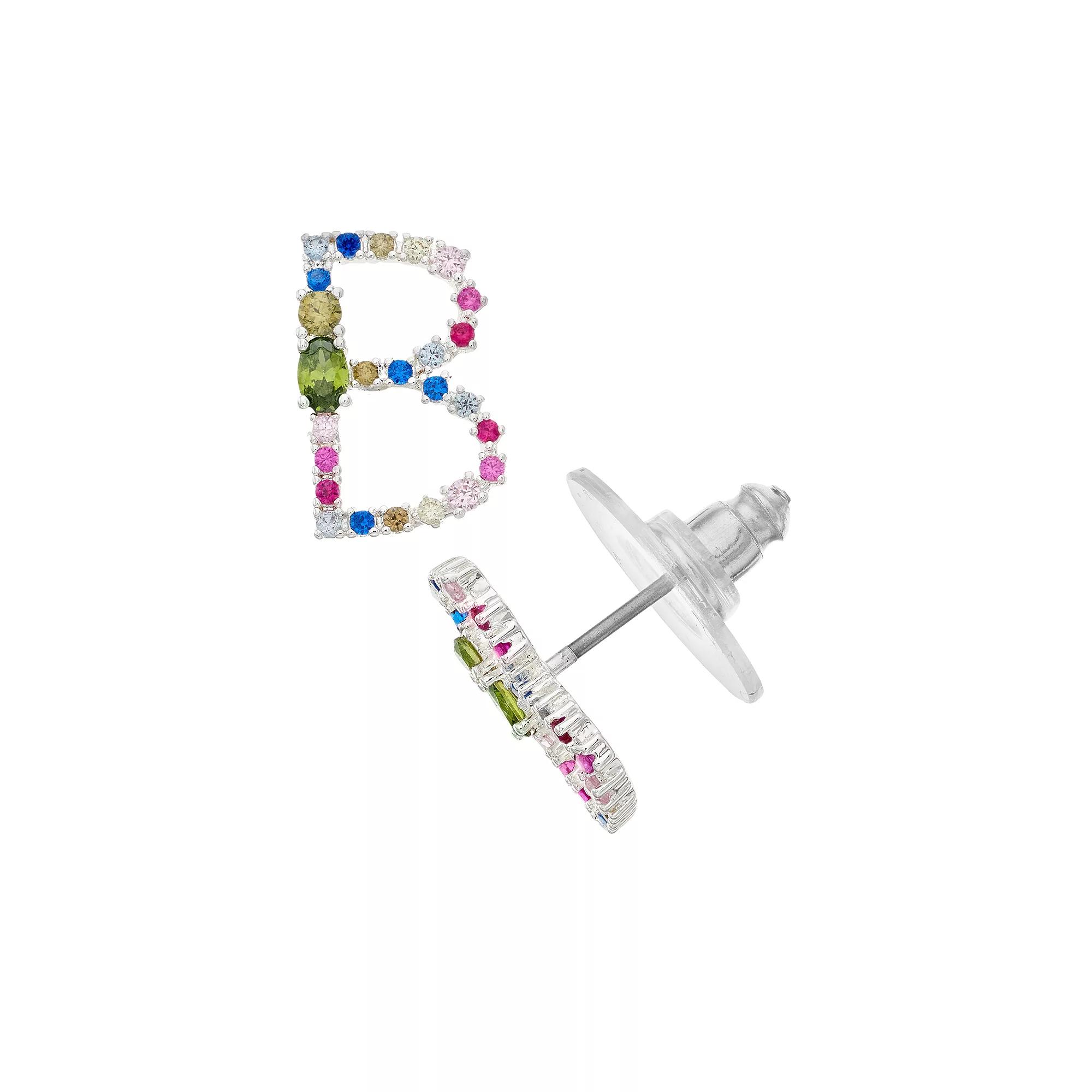 City Luxe Silver Tone Cubic Zirconia Initial Stud Earrings, Women's, Silver Tone A Product Image