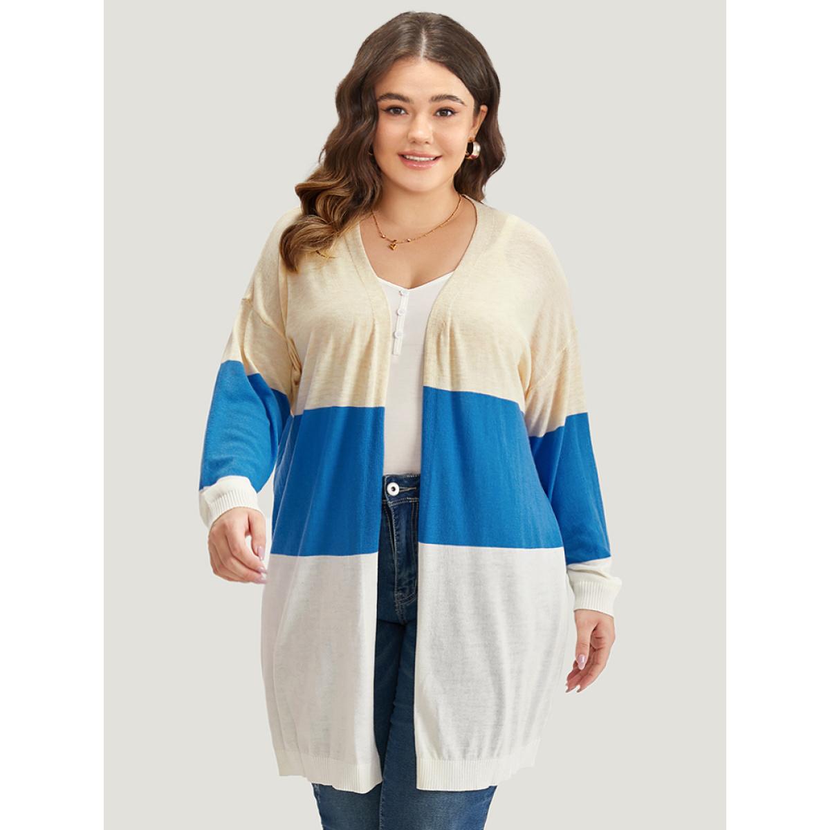 Plus Size Supersoft Essentials Contrast Open Front Lightweight Cardigan Blue Women Casual Long Sleeve Dailywear Cardigans BloomChic 30/6X Product Image