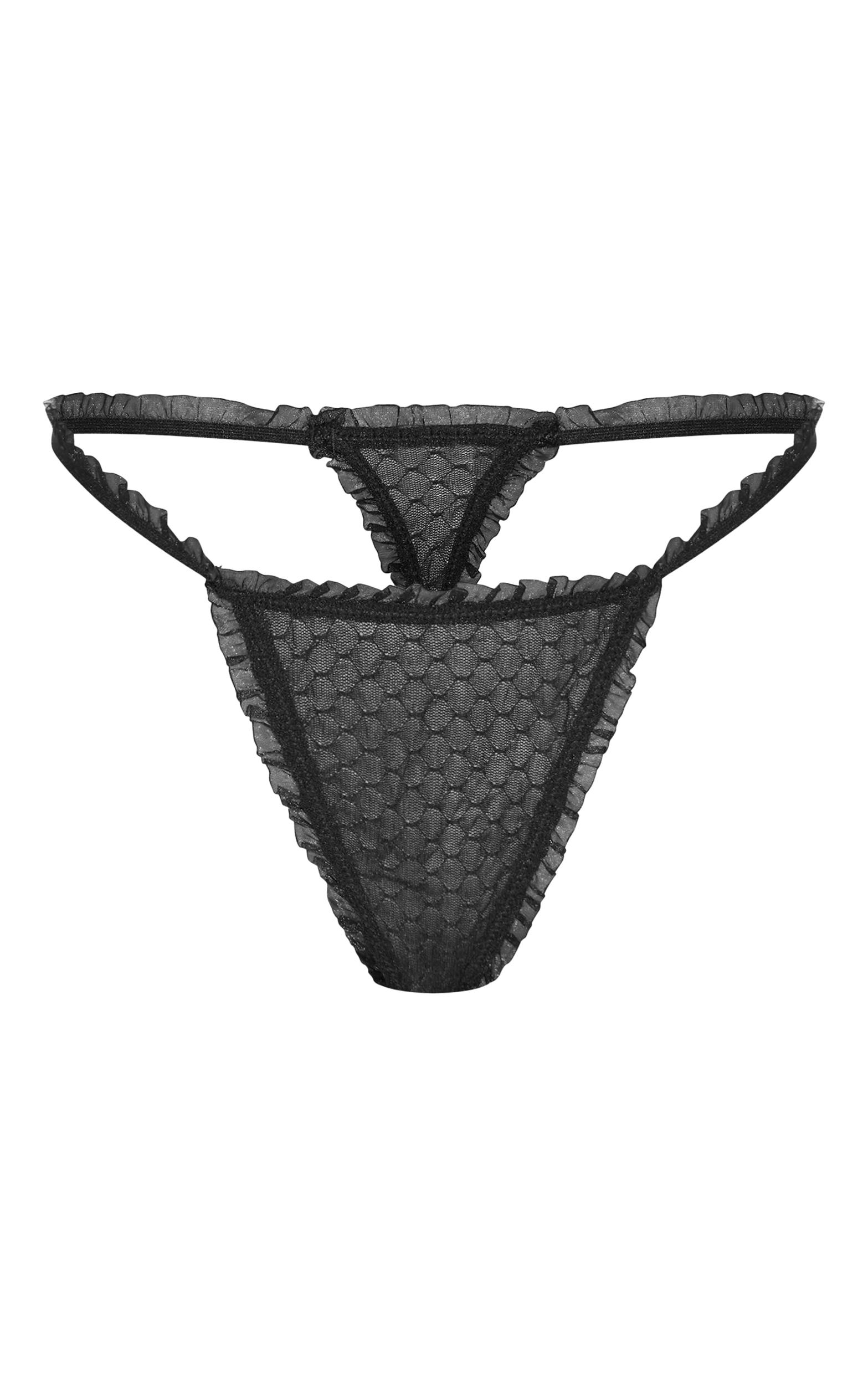 Black Textured Mesh Frill Edge Thong Product Image