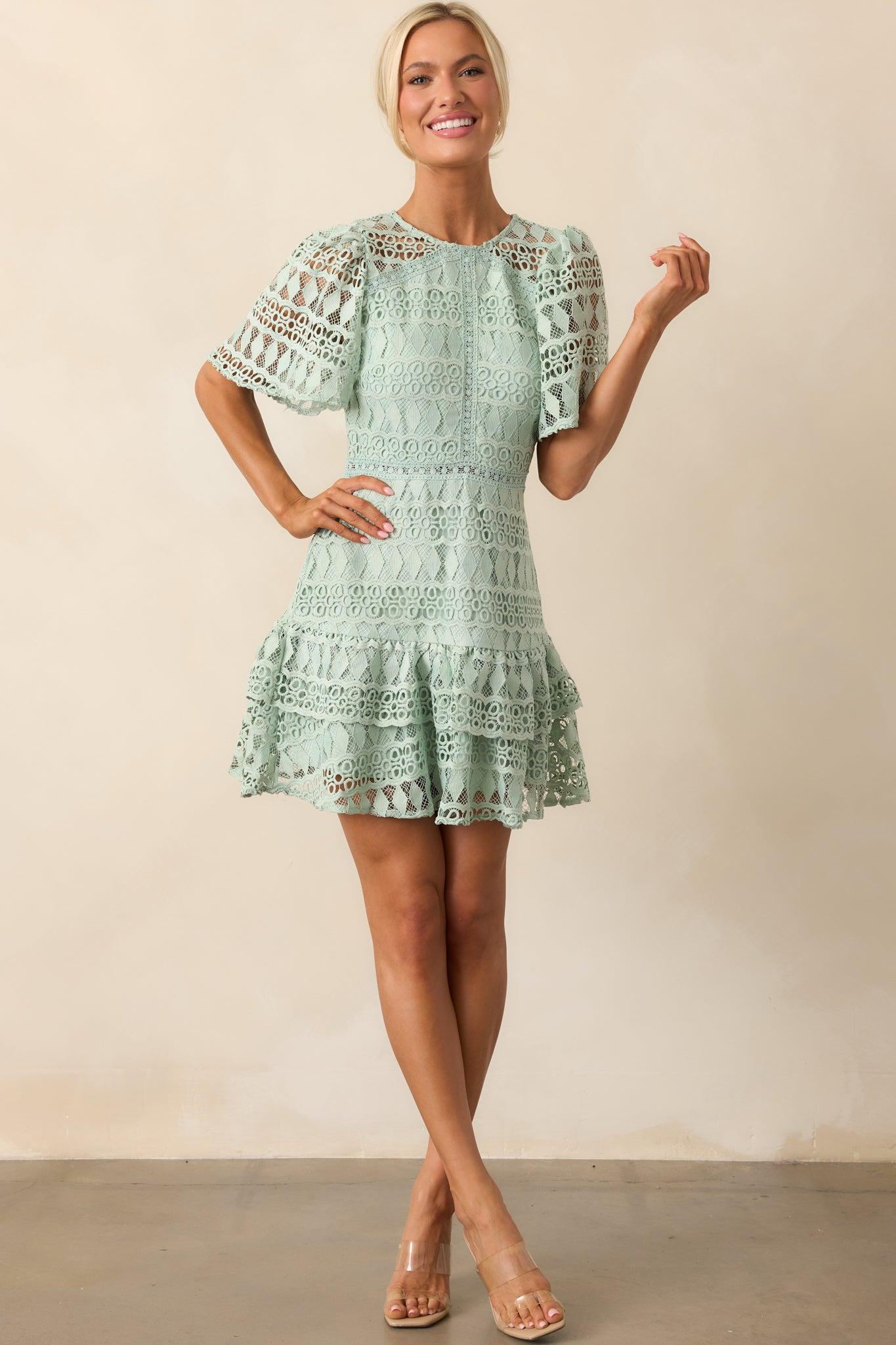 Perfect Ending Mint Green Embroidered Eyelet Mini Dress Product Image