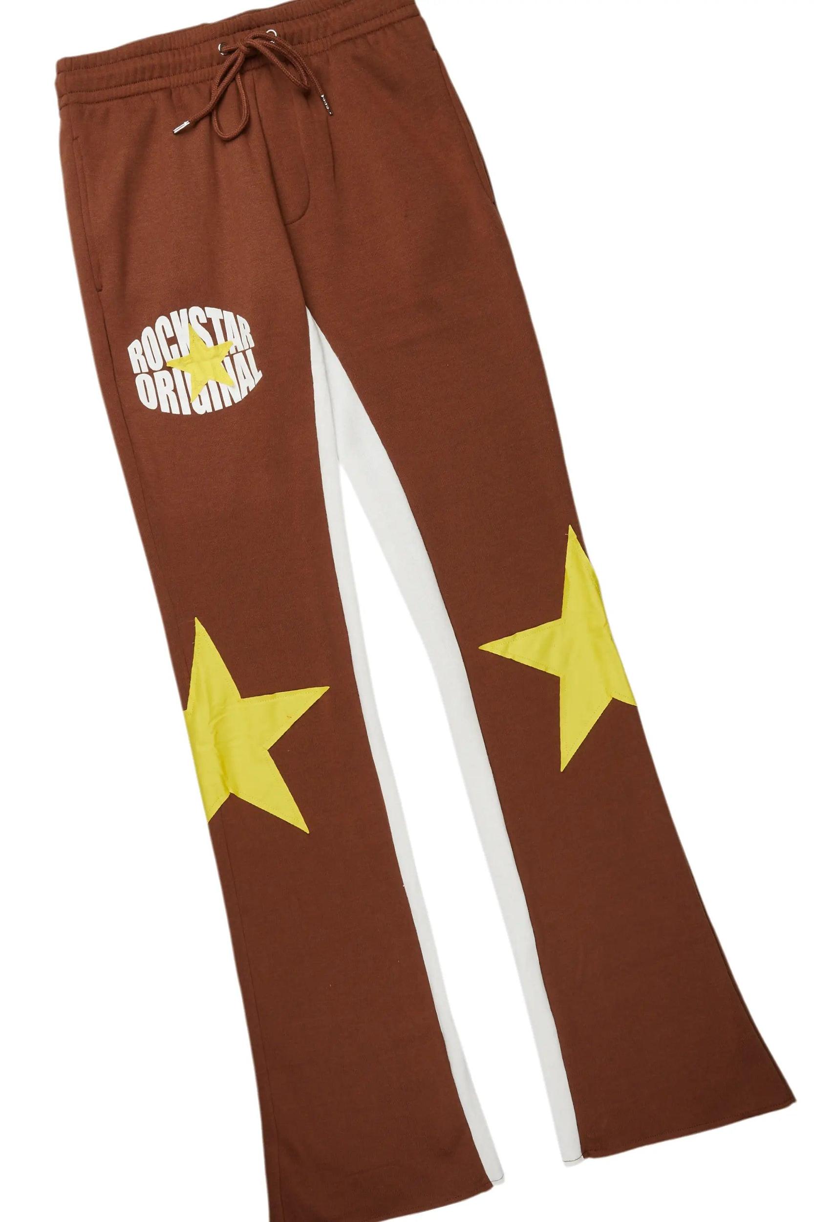 States Brown Baggy Stacked Hoodie Track Set Male Product Image