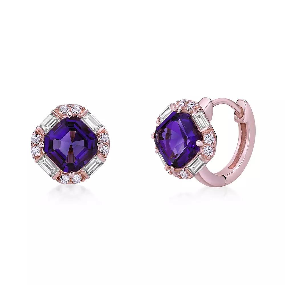 Gemminded 18k Rose Gold Over Silver Amethyst & Lab-Created White Sapphire Earrings, Women's, Pink Tone Product Image
