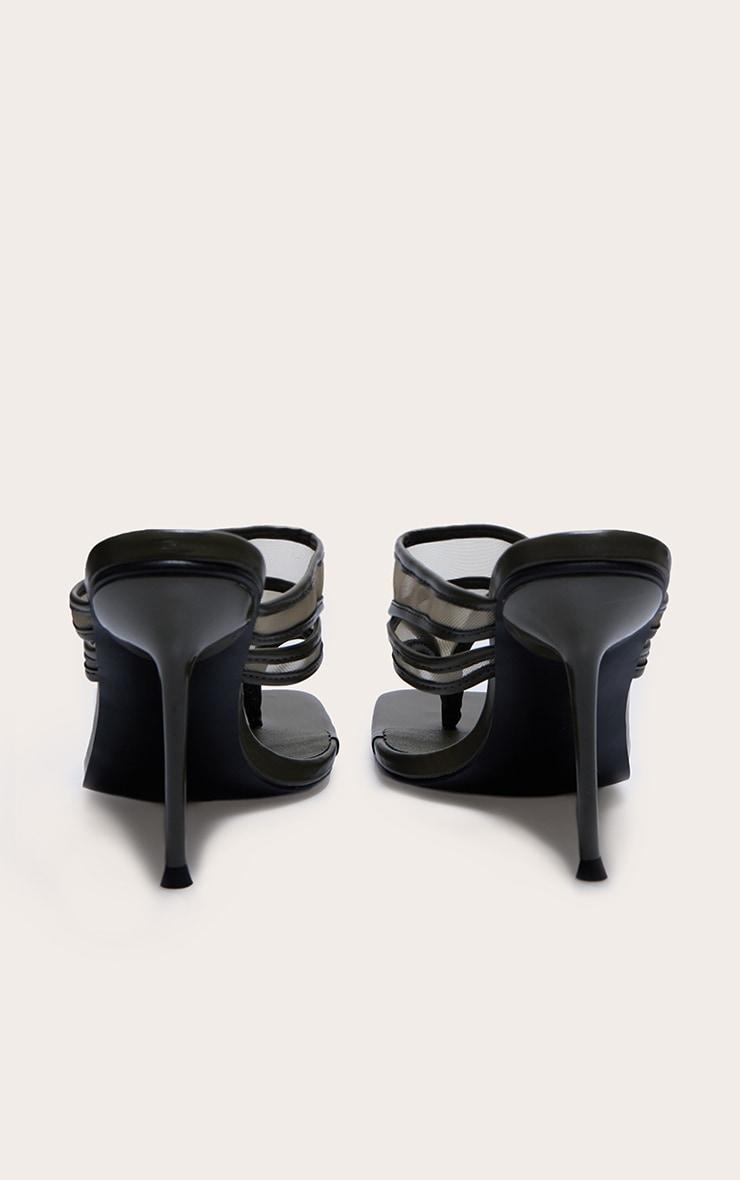 Wide Fit Olive Square Toe Double Mesh Thong Stiletto Heeled Mules Product Image