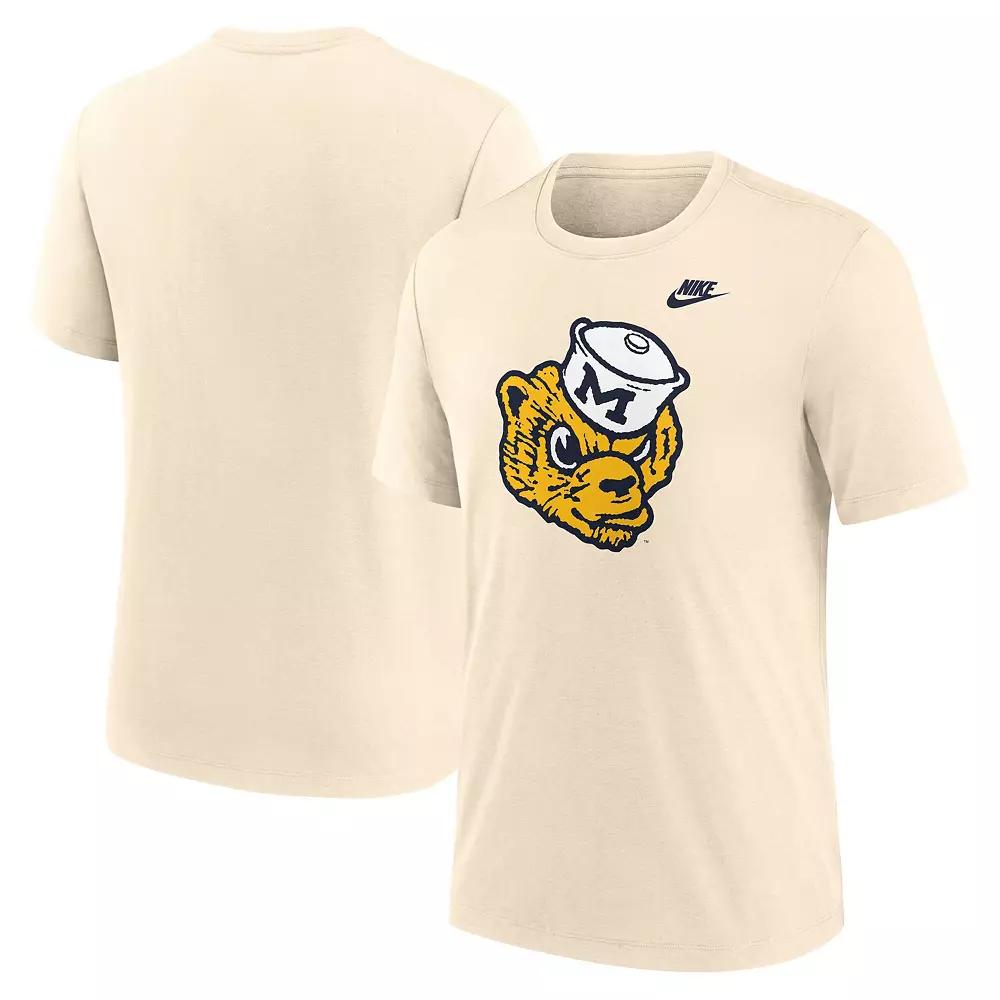 Men's Nike Cream Michigan Wolverines Vault Logo Tri-Blend T-Shirt, Size: XL, Beige Product Image