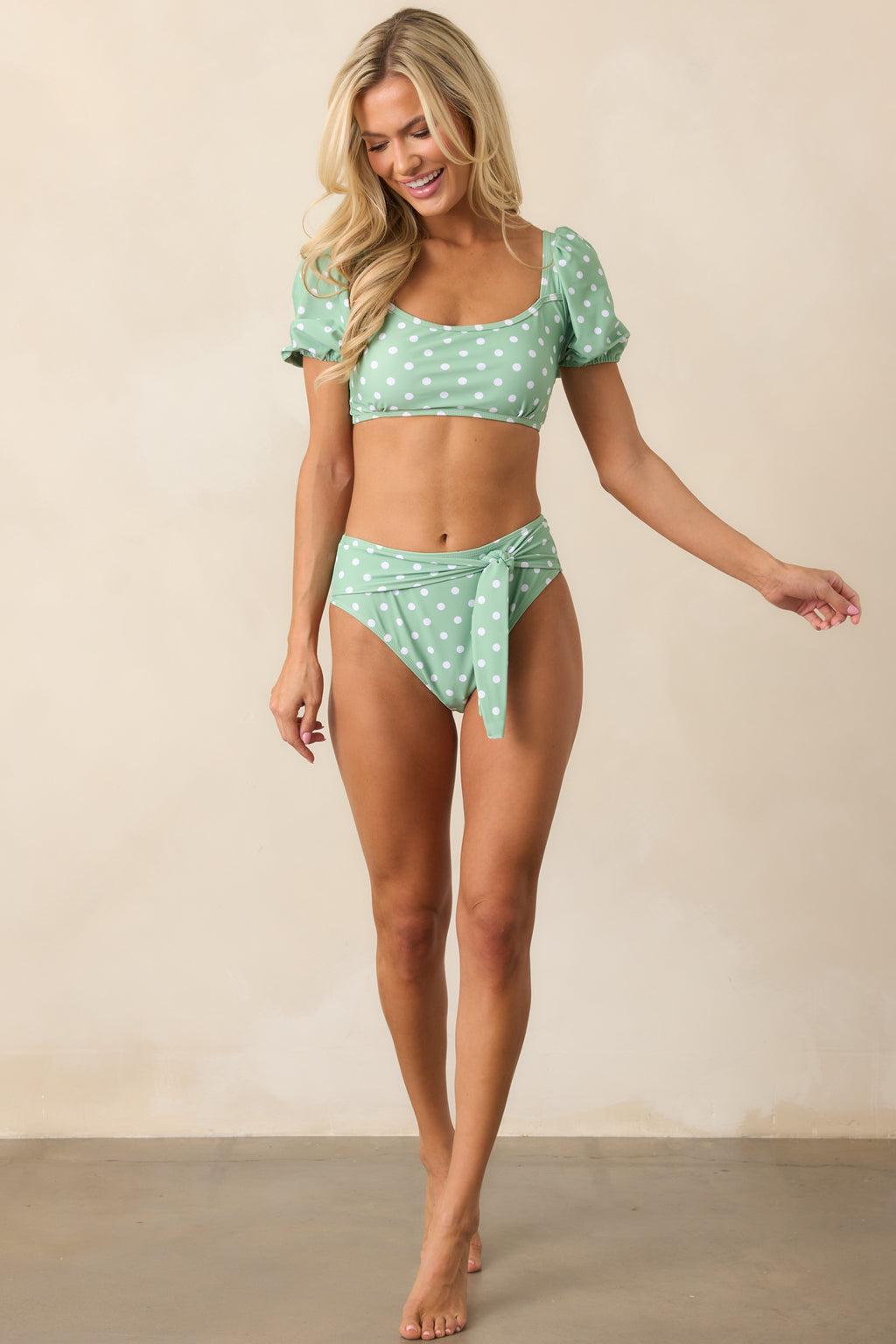 Sandy Sunset Mint Polka Dot Print Bikini Bottoms Product Image