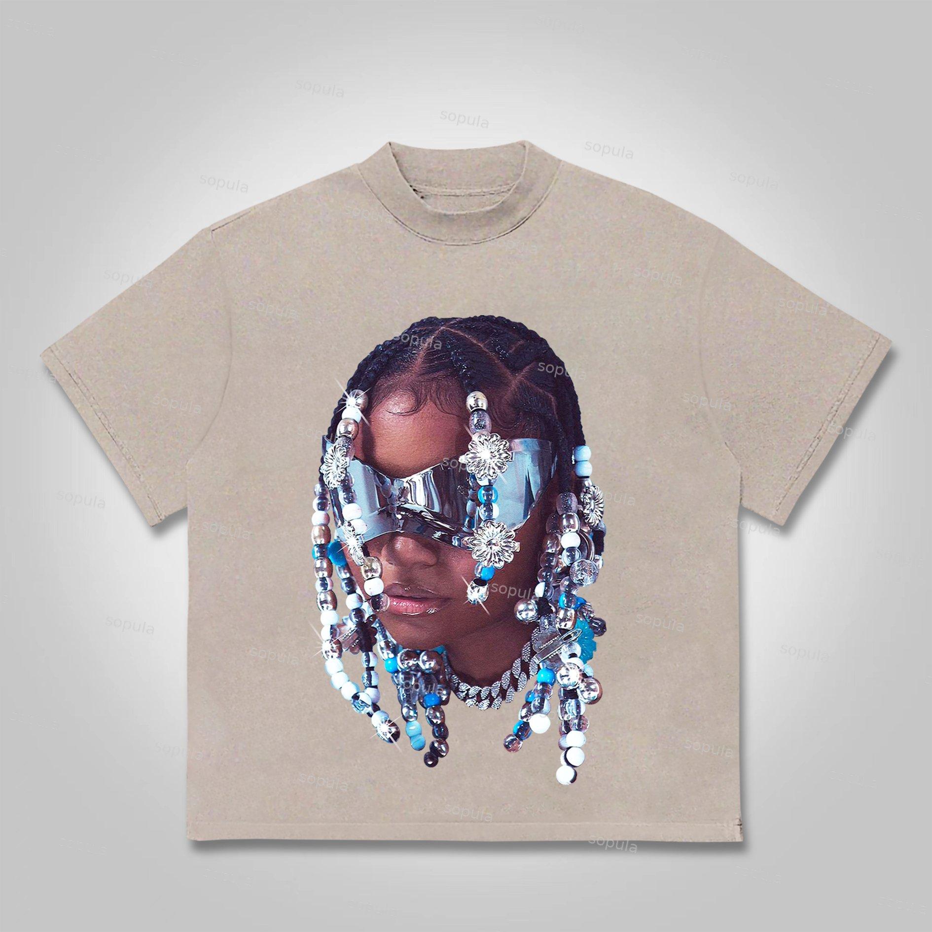 Sopula Jewelry Street Portrait Print Cotton T-shirt Product Image