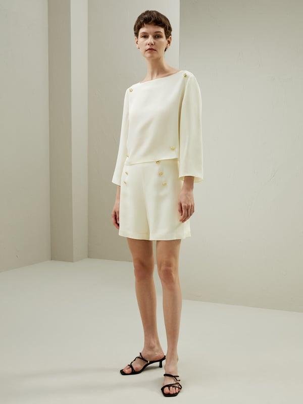 LILYSILK Women's High Waisted 30 Momme Silk Shorts Gold Button Accent Natural White 0 Product Image