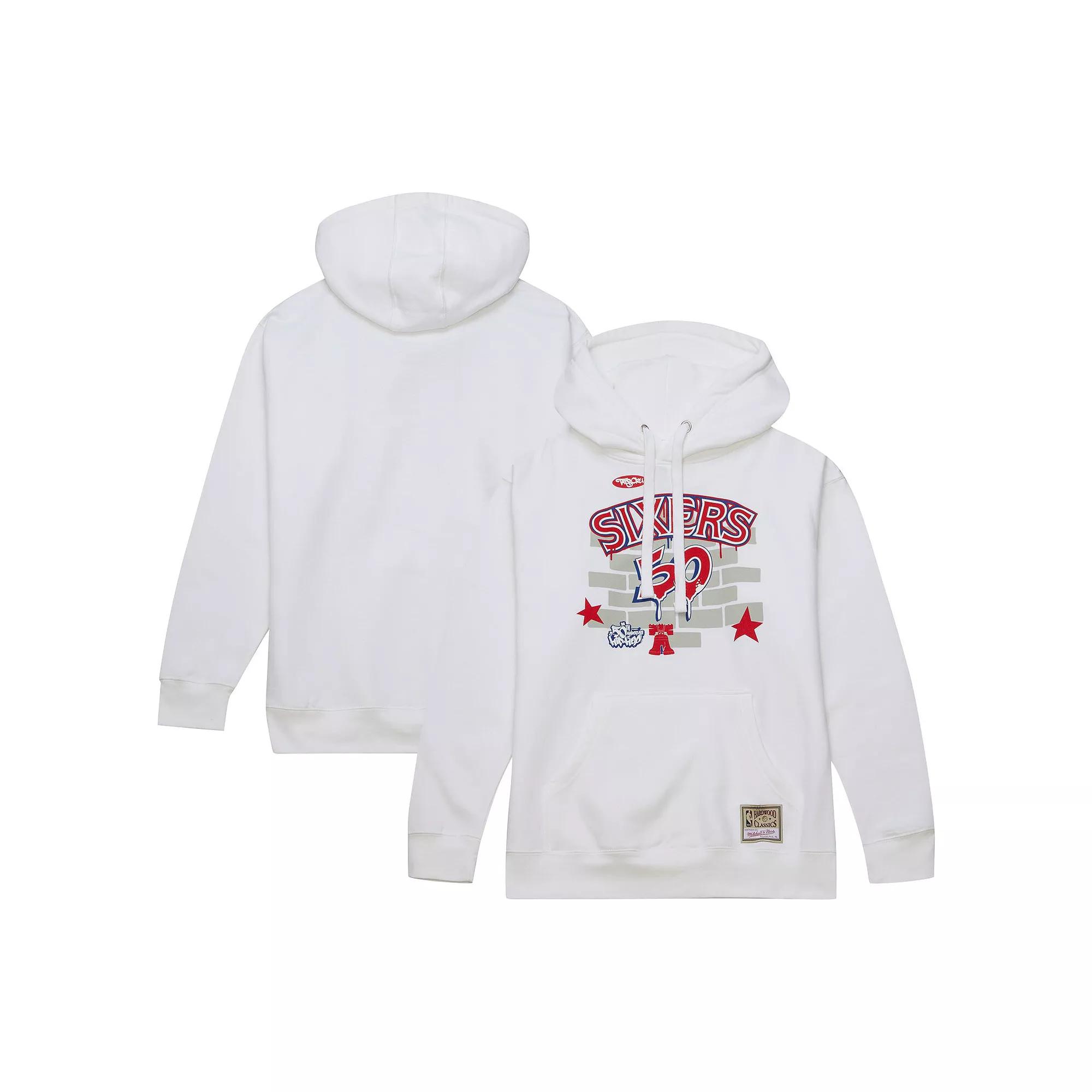 Men's Mitchell & Ness x Tats Cru White Philadelphia 76ers Hardwood Classics Brick Pullover Hoodie,  Product Image