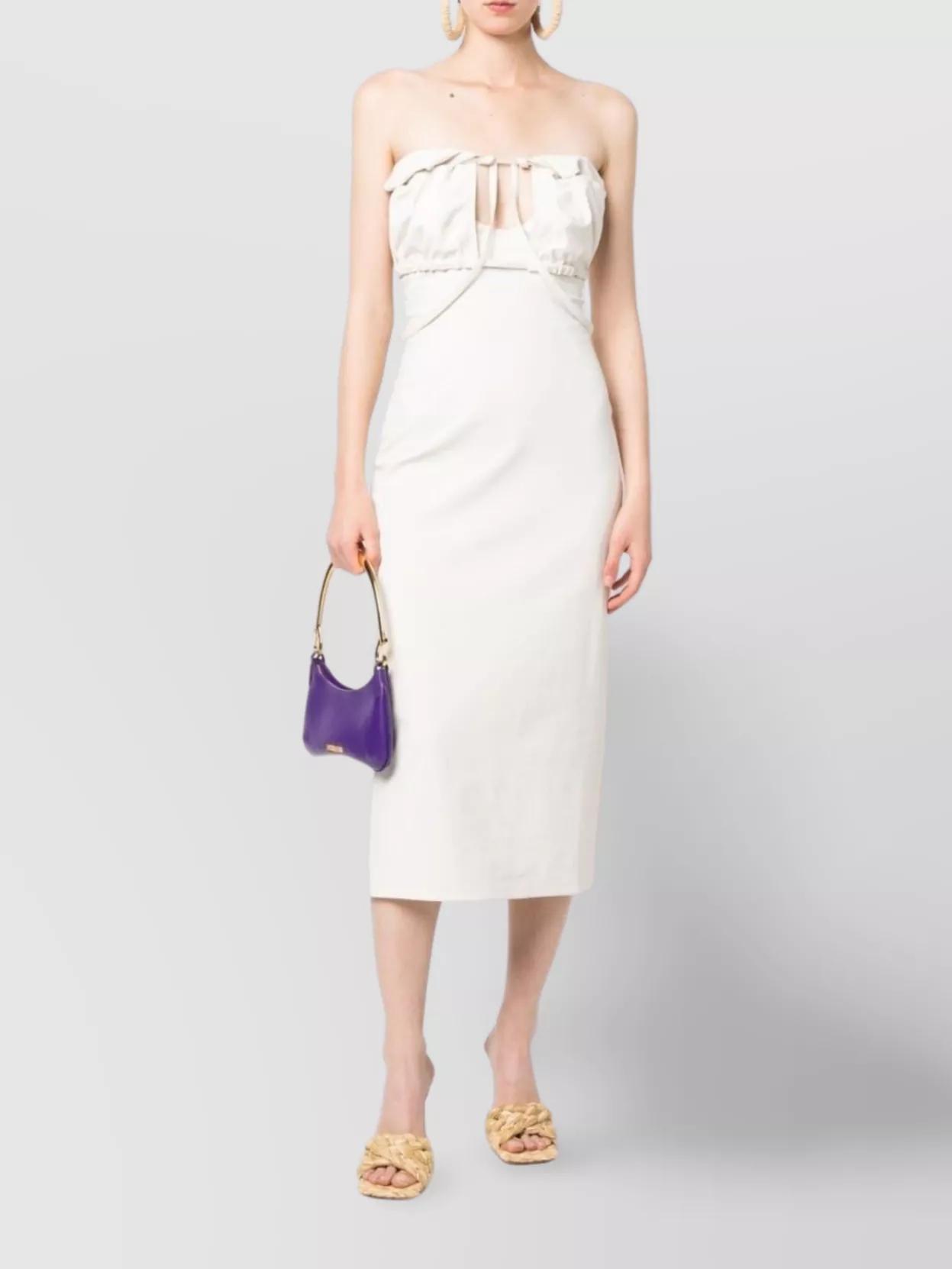 JACQUEMUS Strapless Ruffled Cutout Twill Midi Dress In White Product Image