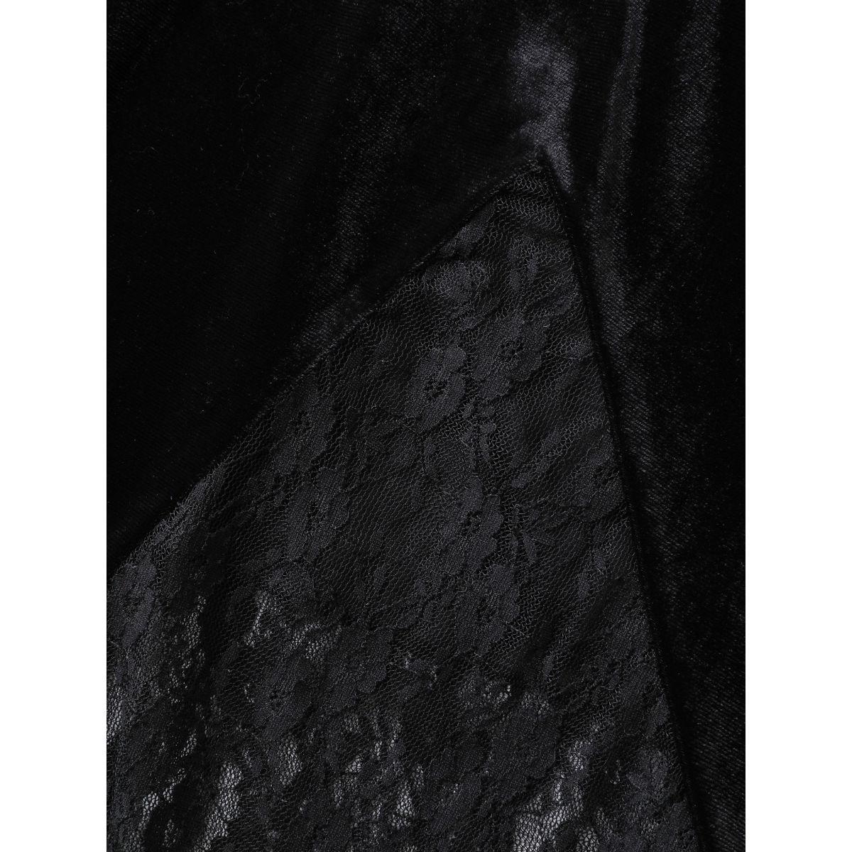 Plus Size Handkerchief Hem Lace Trim Midi Skirt Women Black Romantic Patchwork Bodycon Low stretch Slanted pocket Elegant Skirts BloomChic 18-20/2X Product Image