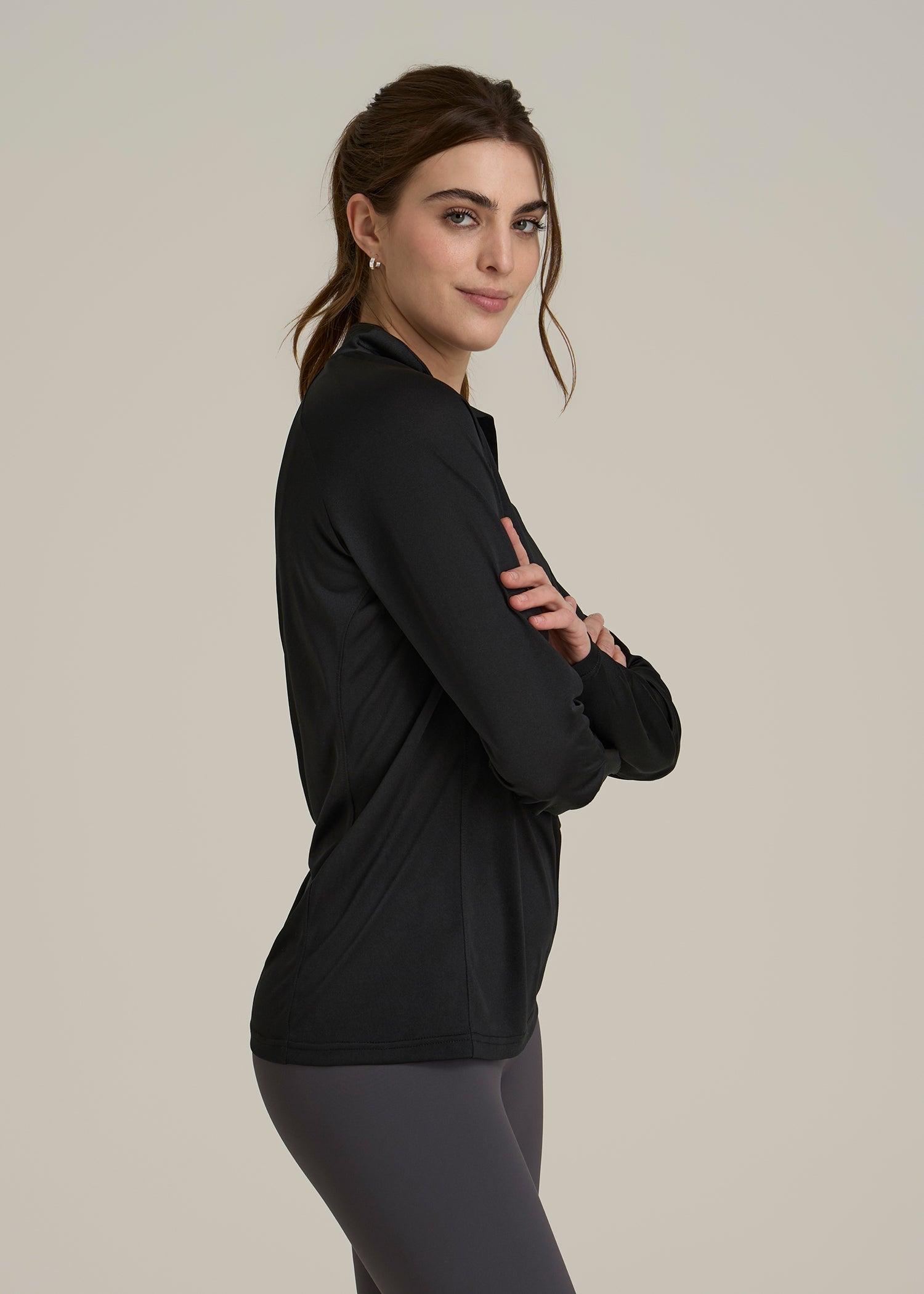 Long Sleeve Active Half-Zip Pullover Jacket for Tall Women in Black Female Product Image