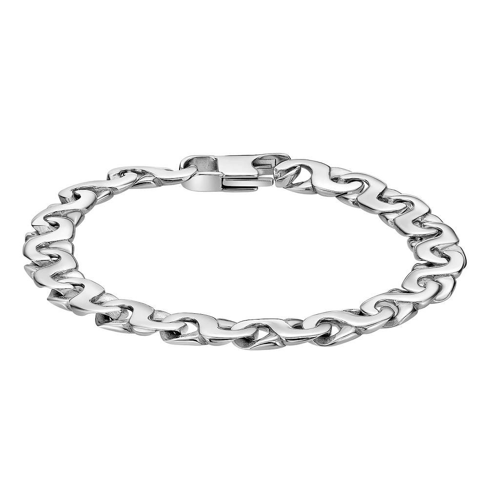LYNX Men's Stainless Steel 9 mm Flat Curb Link Chain Bracelet, Size: 8.50, White Product Image