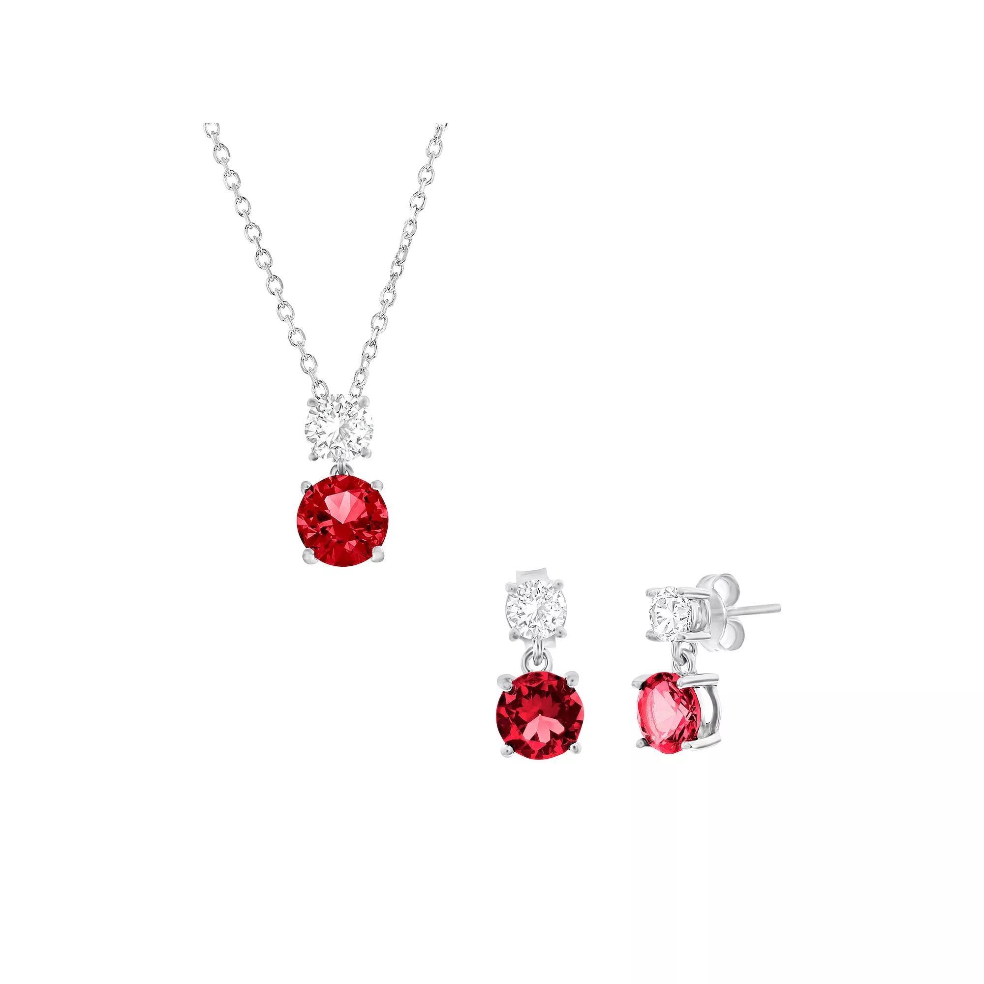 Argento Bella Sterling Silver White & Colorful Cubic Zirconia Double Drop Earrings & Pendant Necklace Set, Women's, Red Product Image