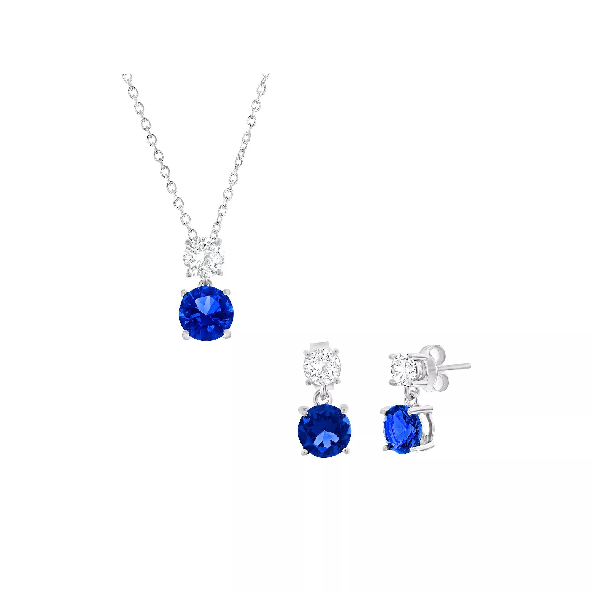 Argento Bella Sterling Silver White & Colorful Cubic Zirconia Double Drop Earrings & Pendant Necklace Set, Women's, Red Product Image
