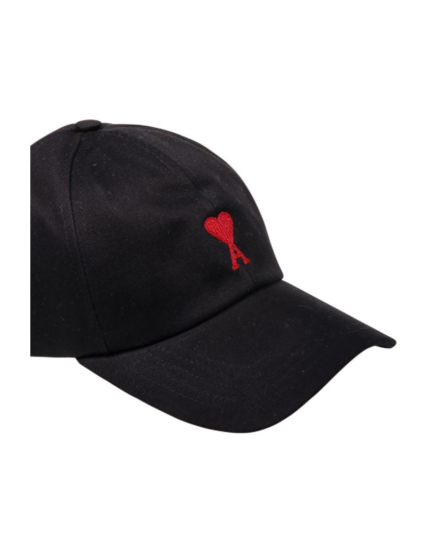 AMI ALEXANDRE MATTIUSSI Ami Paris Black And Red Cotton Ami Paris De Coeur Baseball Cap Product Image