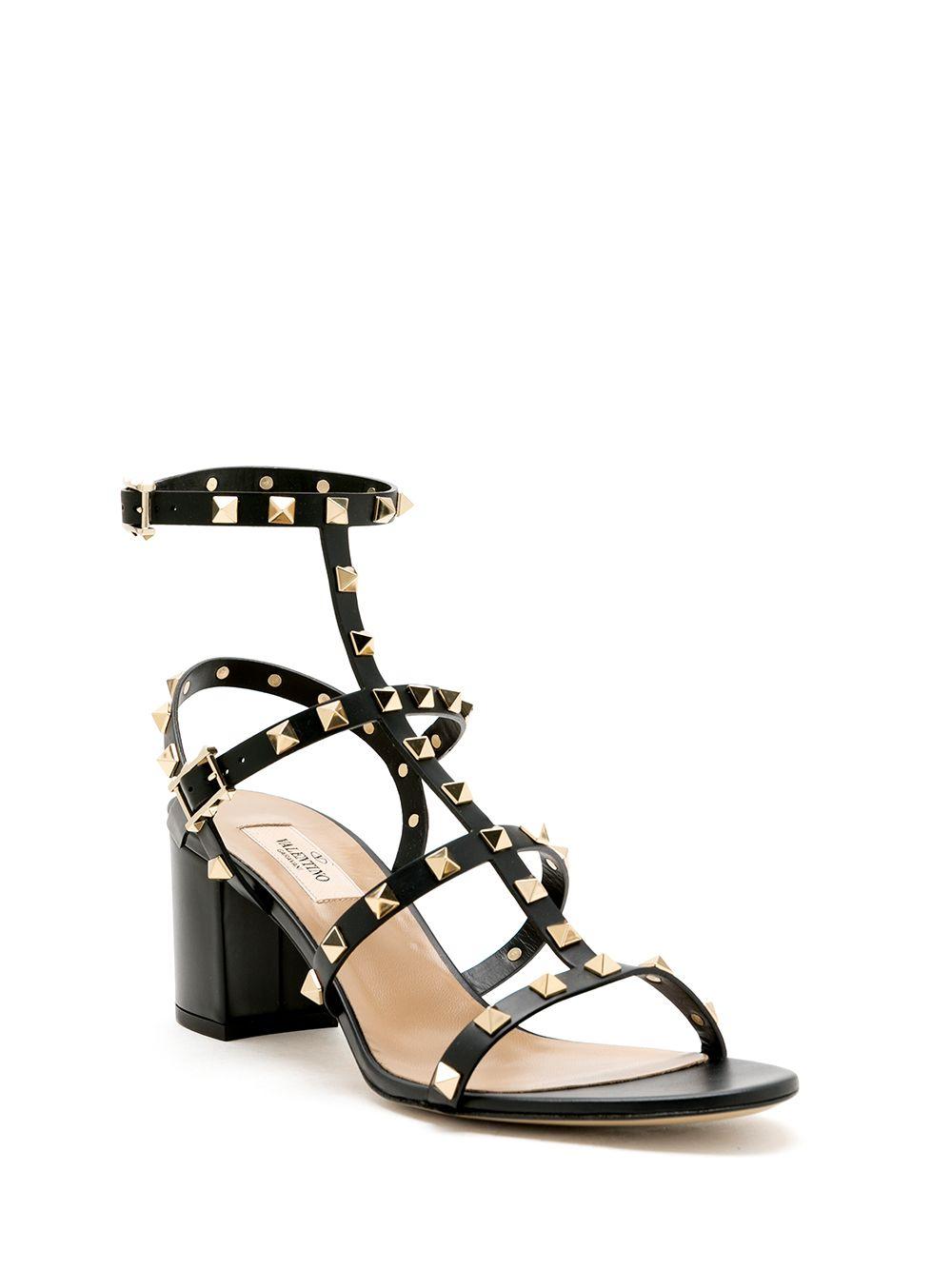 VALENTINO GARAVANI Valentino Rockstud Caged 90 Leather Ankle Strap Sandal In Black Product Image