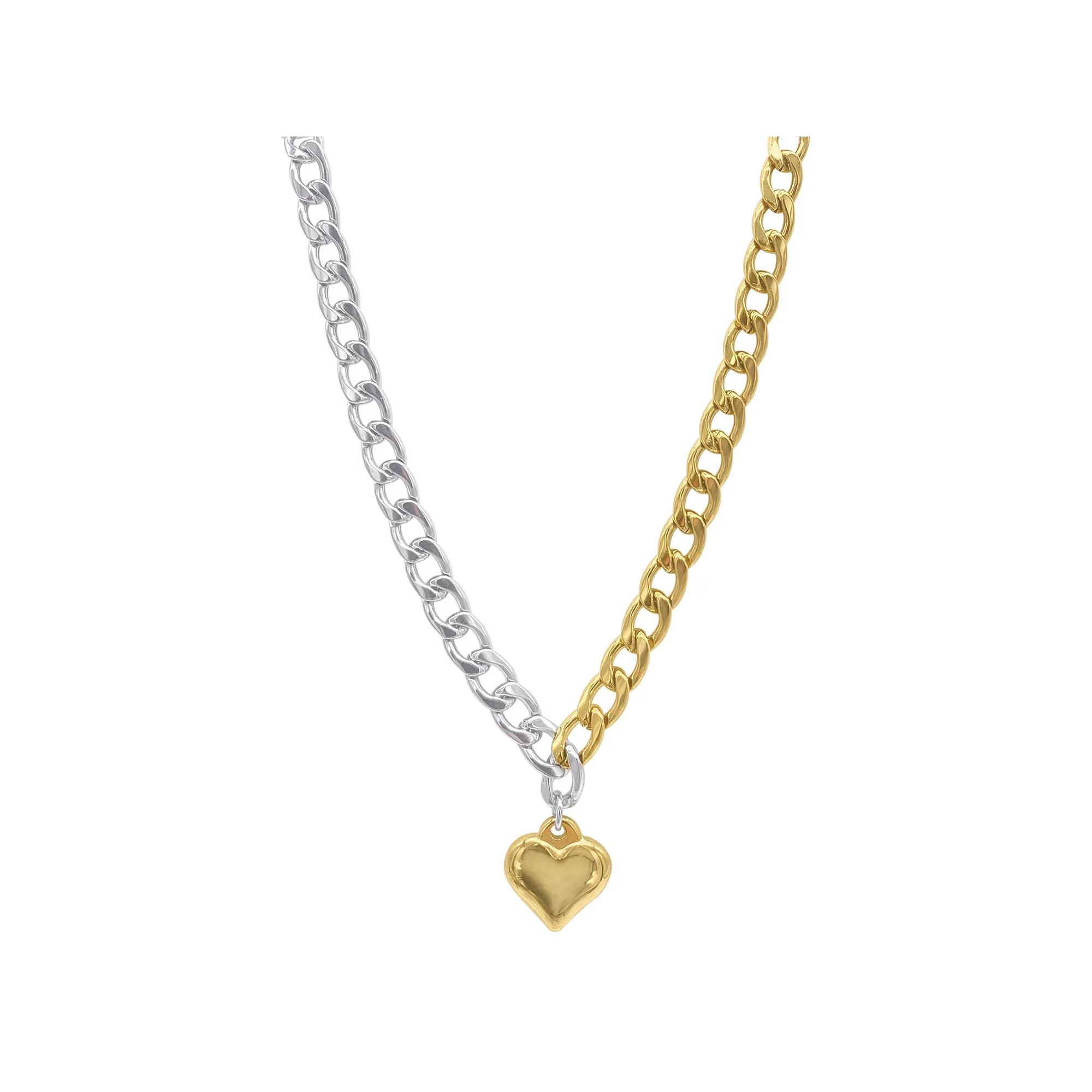 Adornia 14k Gold Plated and Silver Tone Heart Necklace, Women's, Two Tone Product Image