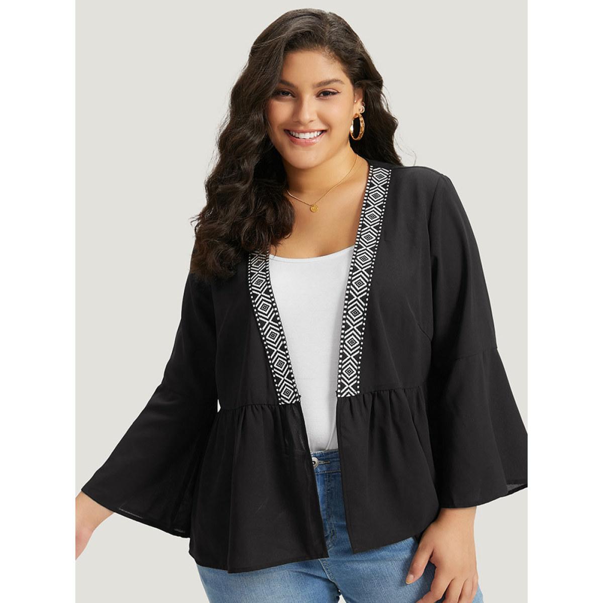 Plus Size Geometric Print Mesh Patchwork Kimono Women Black Resort Vacation Kimonos BloomChic 14-16/1X Product Image