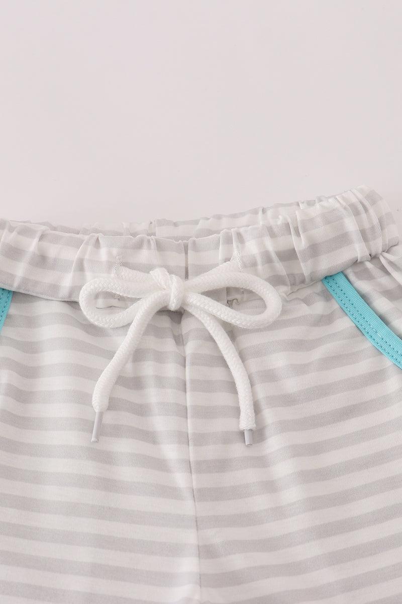 Blue taco embroidery stripe shorts set Product Image