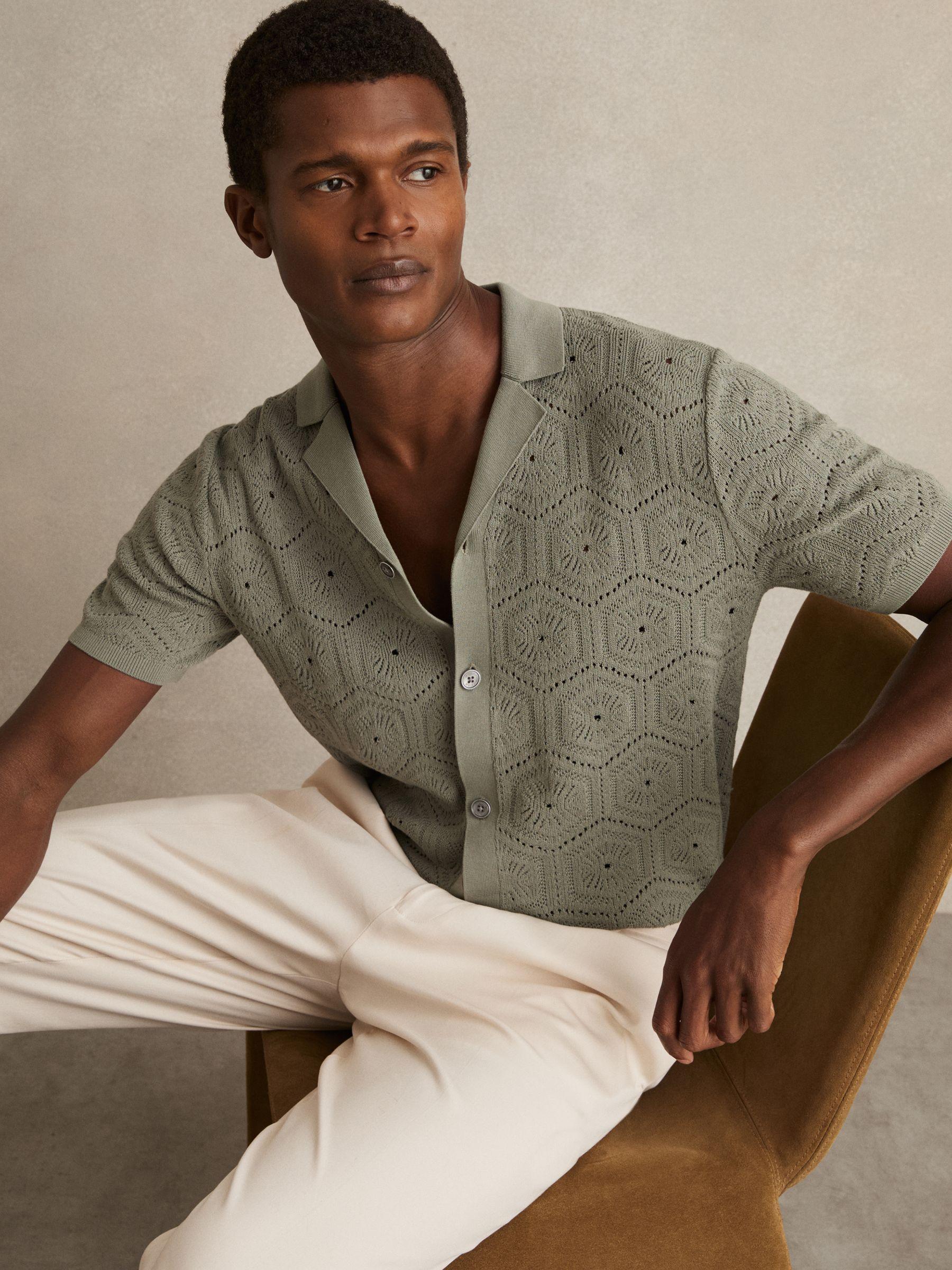 Pointelle Button-Through Shirt in Sage Green Product Image