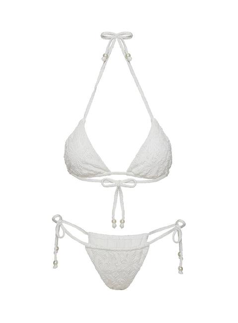 Jenner Tie Side Ruched Bikini Bottom White Flower Product Image