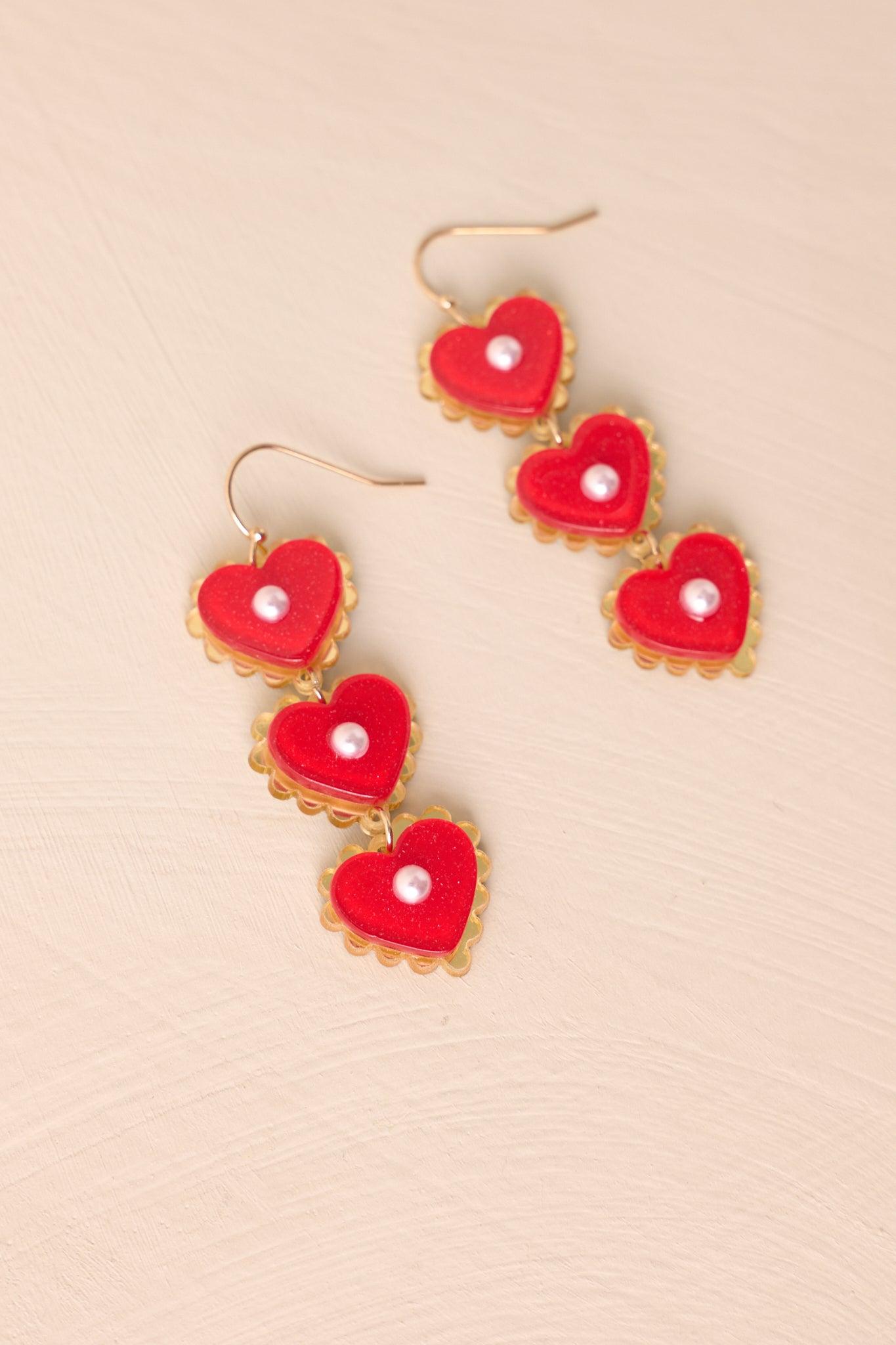 Cherry Pie Red Heart Dangle Earrings Product Image