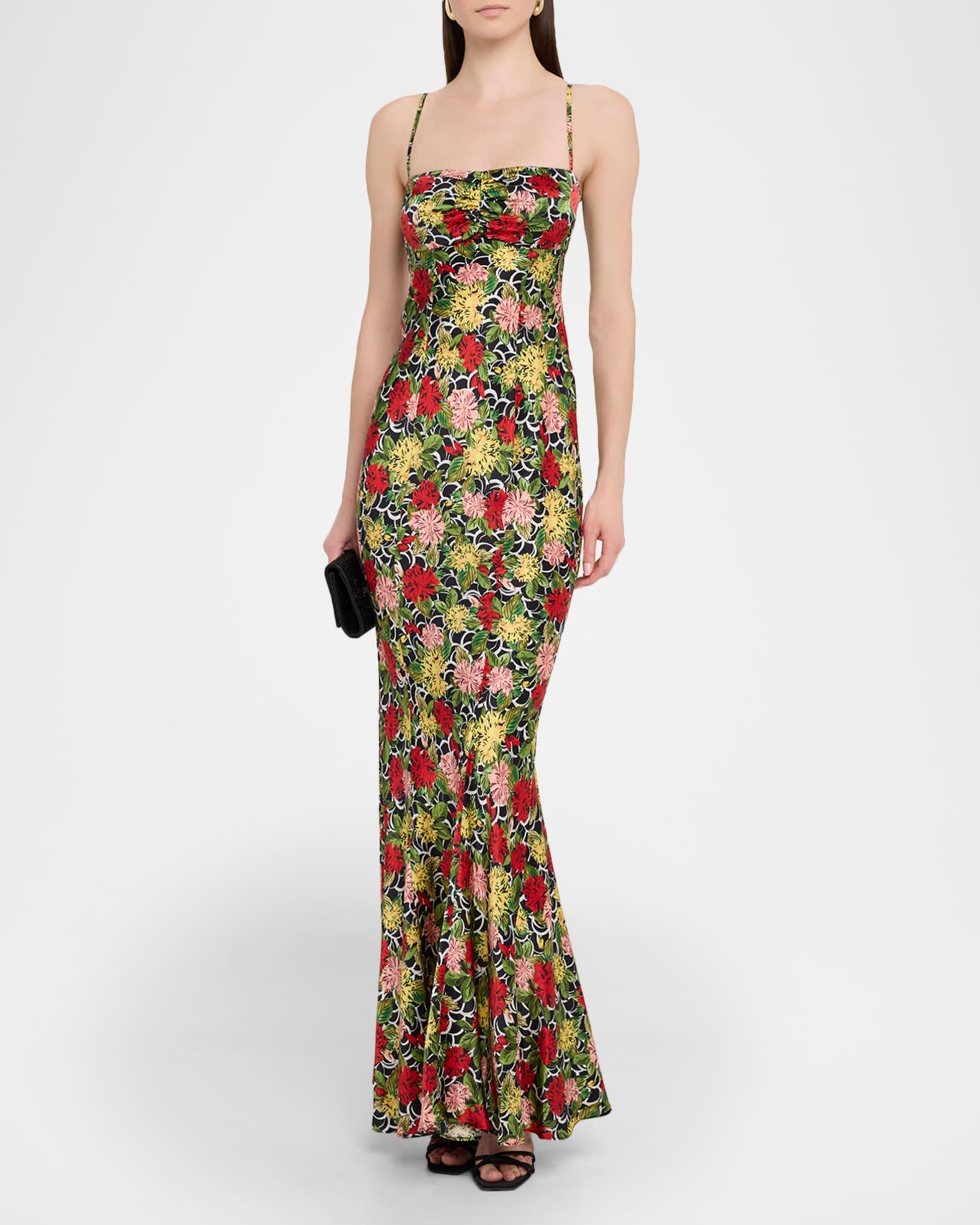 Renee Long Floral Silk Spaghetti-Strap Dress Product Image