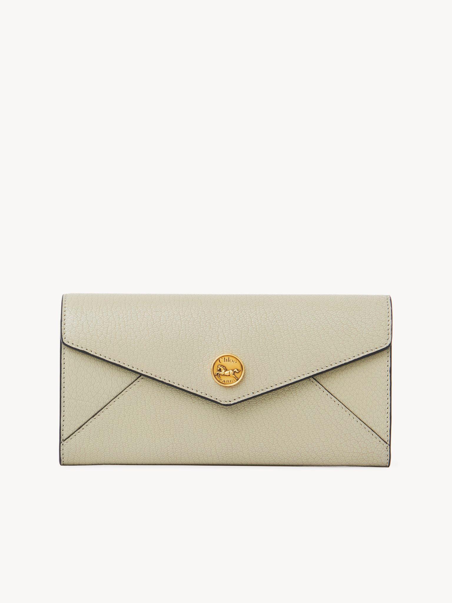 Envelope long wallet with flap in grained leather Product Image