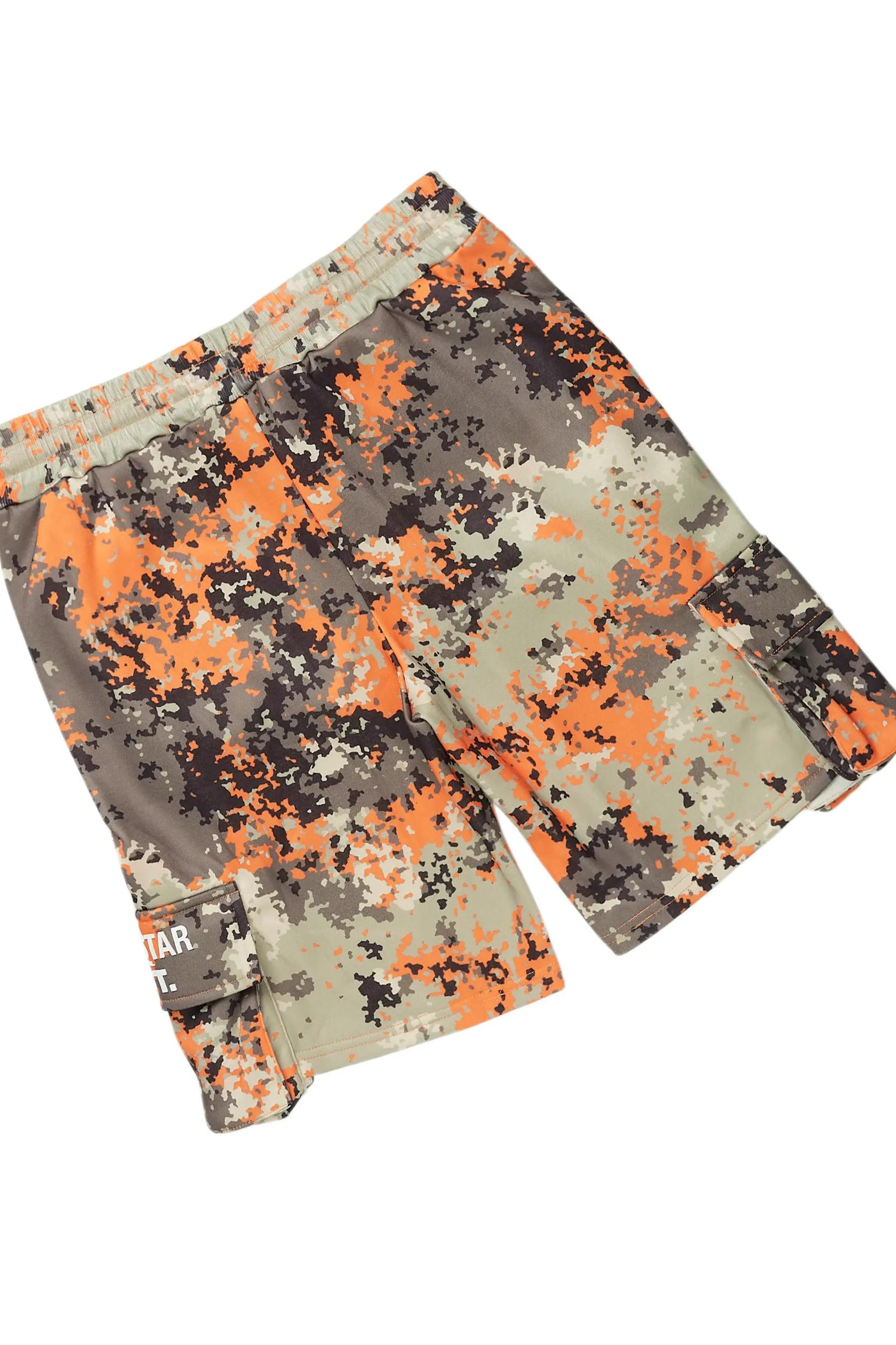Shaneka Orange Digital Camo Cargo Short Set Female Product Image