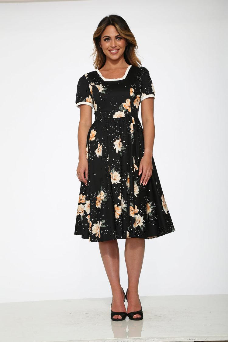 Black & Yellow Floral Swing Dress Product Image
