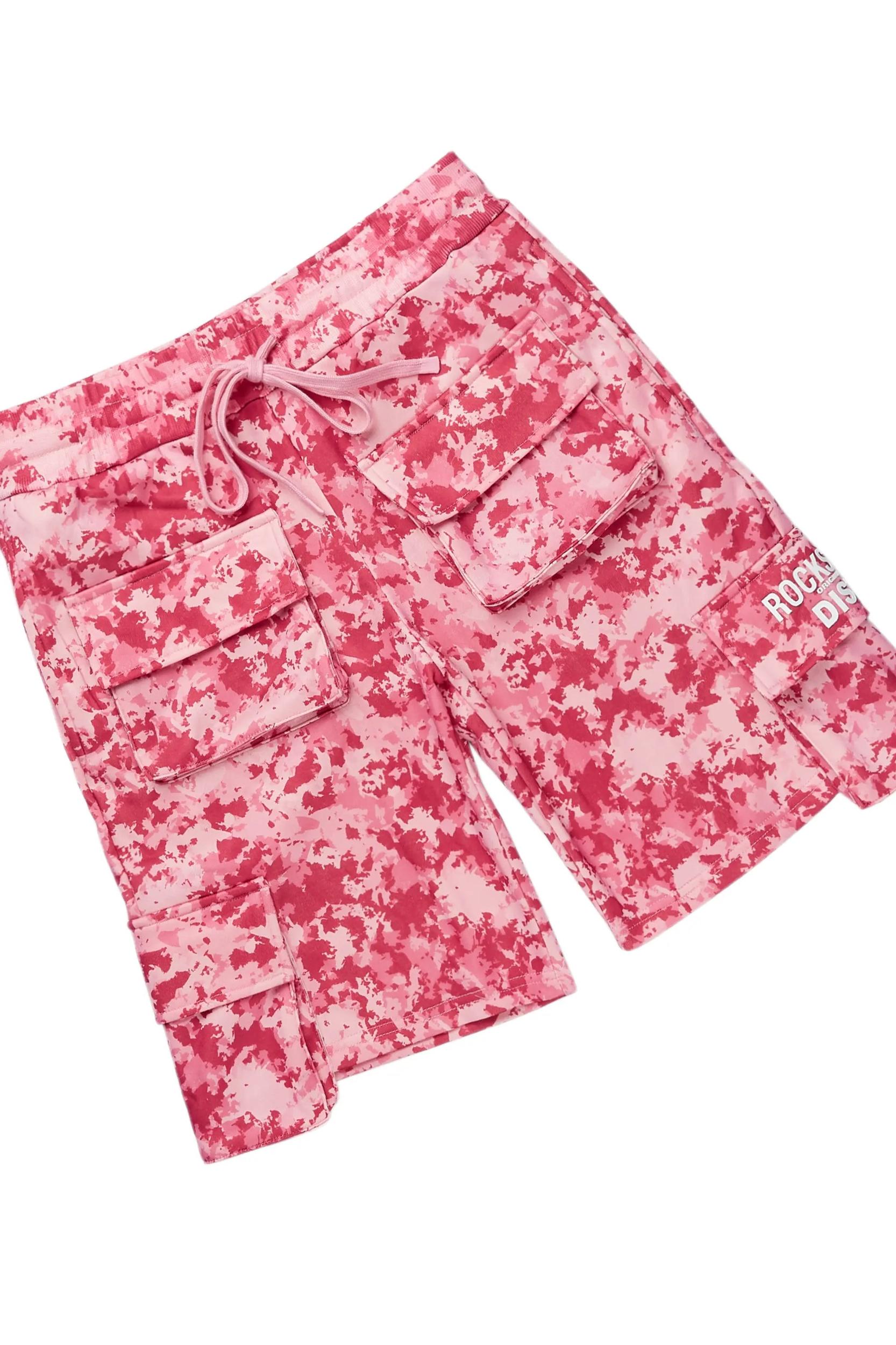 Shaneka Pink Digital Camo Cargo Short Set Female Product Image