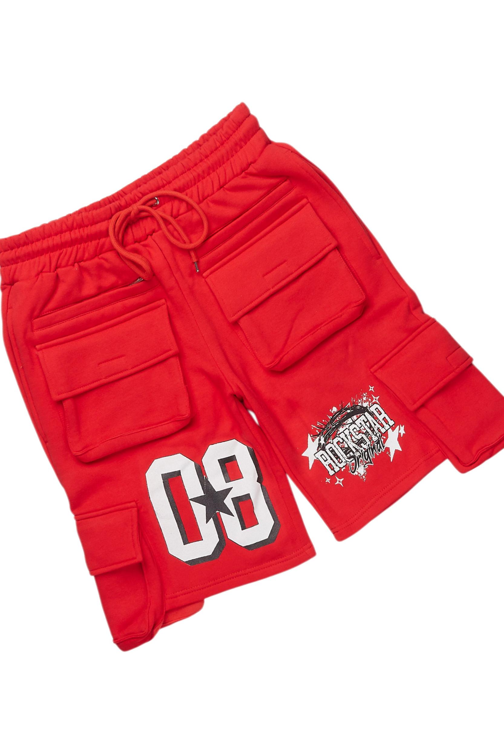AllStar Red/White T-Shirt Cargo Short Set Male Product Image