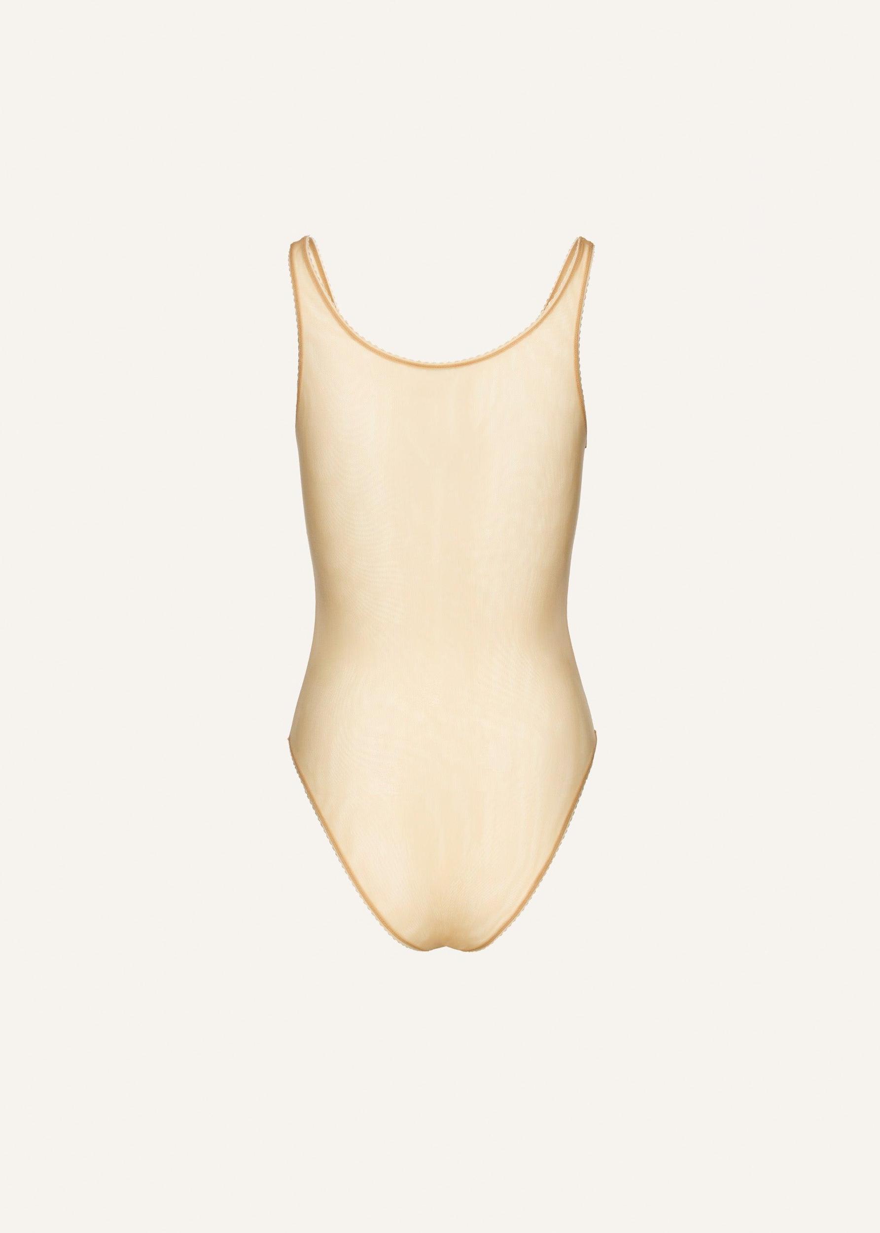 Mesh scalloped bodysuit in nude Product Image