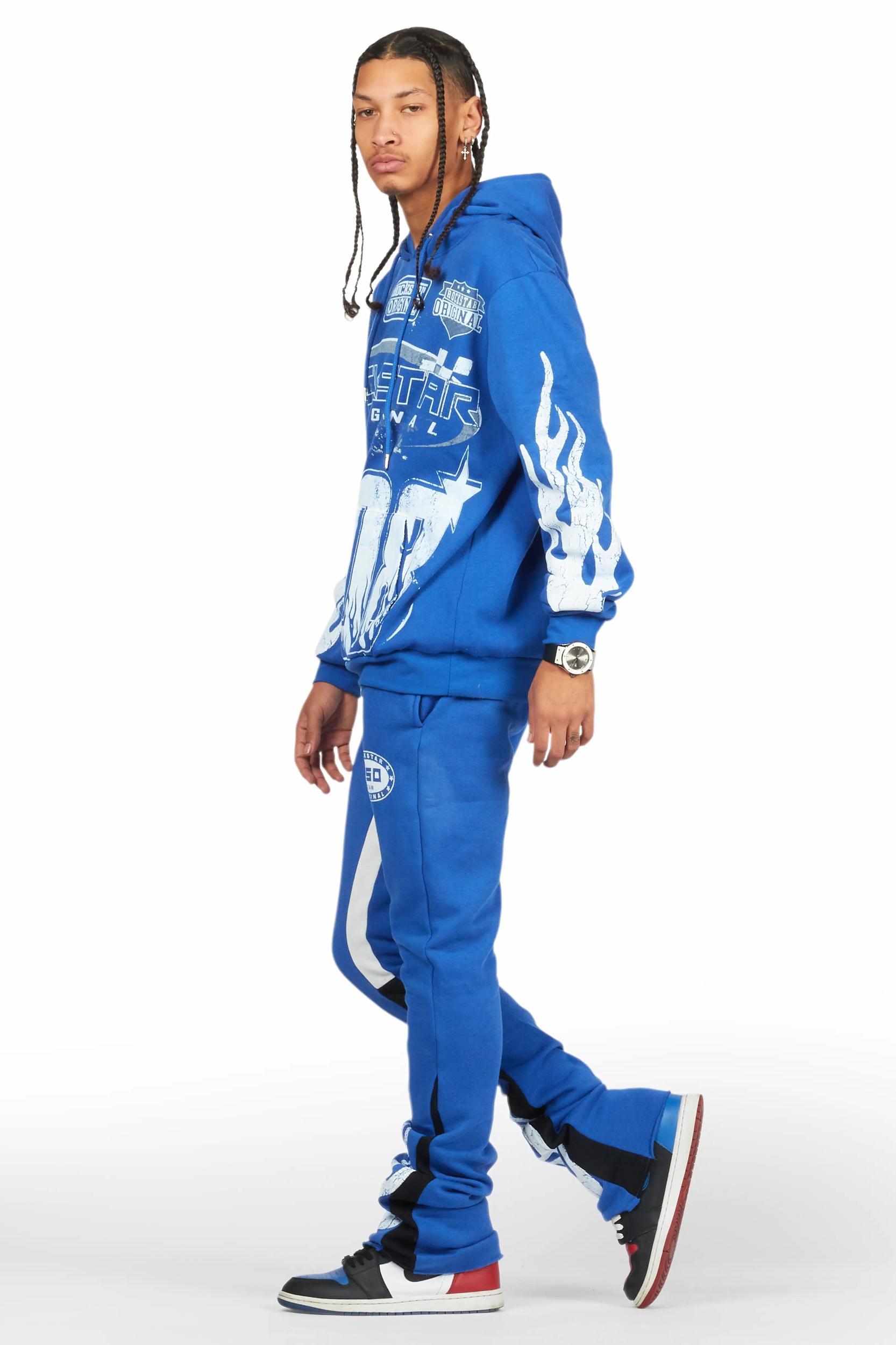 Amos Royal Blue Stacked Flare Hoodie Track Set Male Product Image
