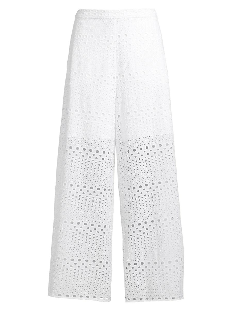 Womens Cotton Eyelet Wide-Leg Pants Product Image
