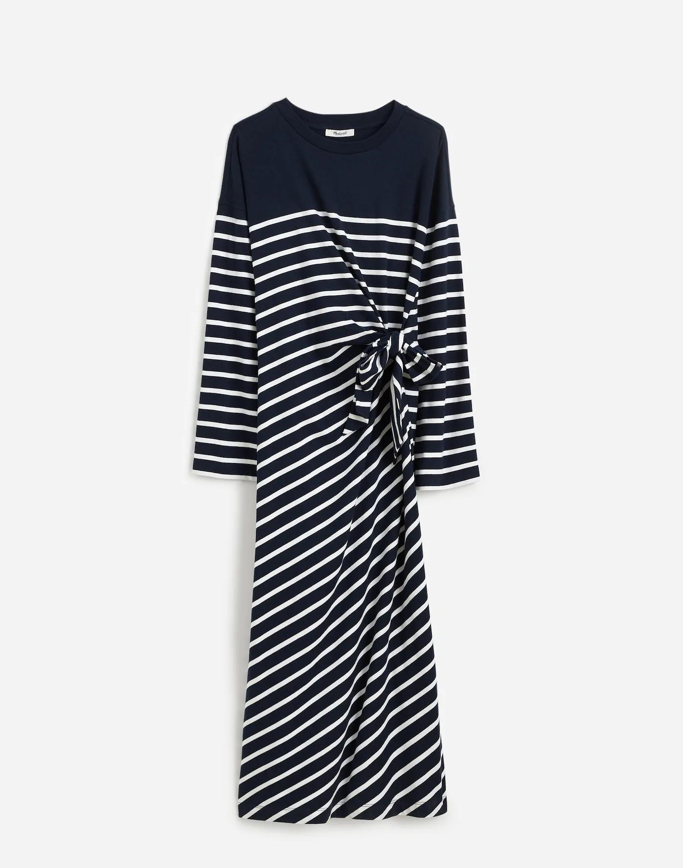 Side-Tie Knit Maxi Dress in Stripe Product Image