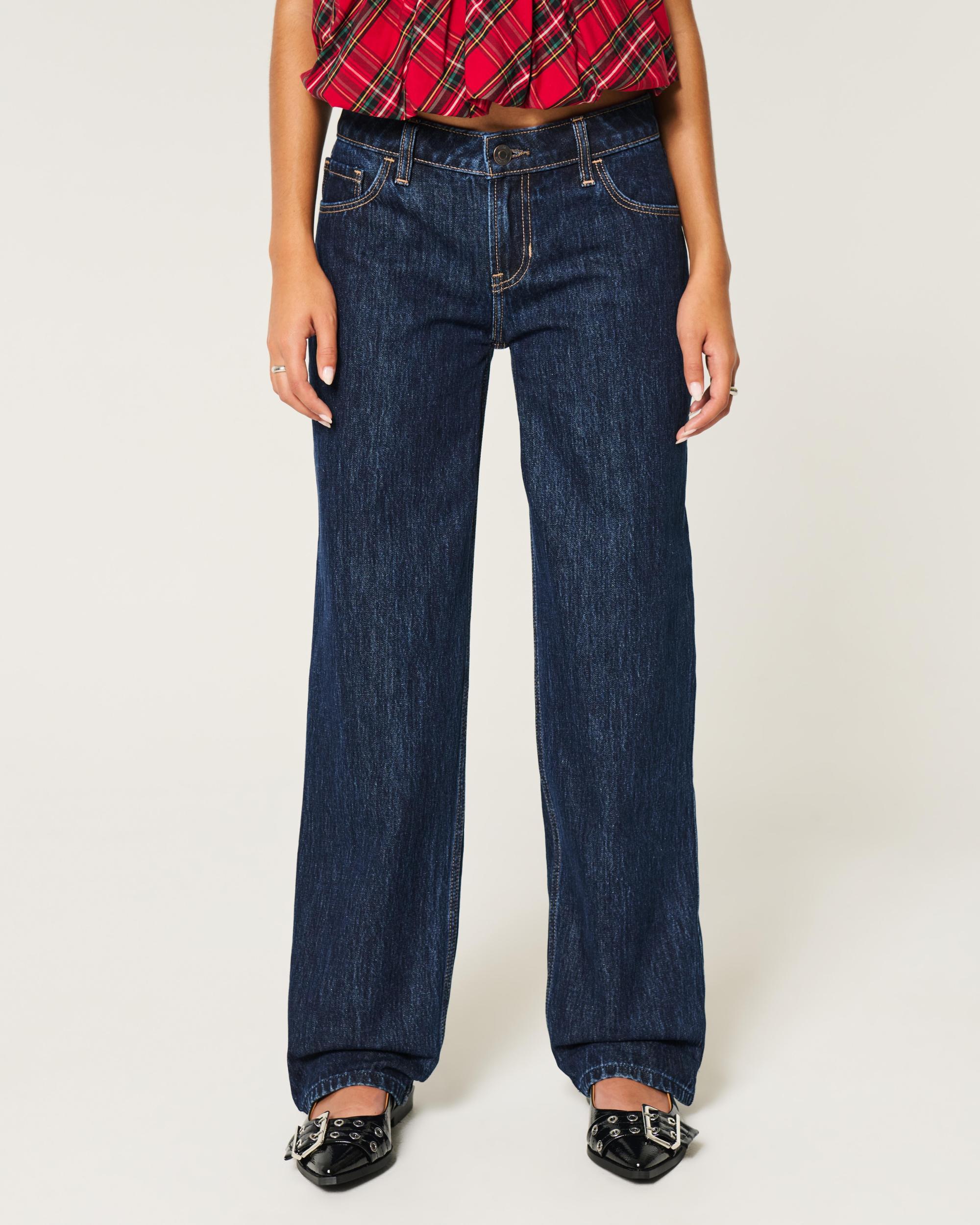 Low-Rise Dark Wash Loose Jeans Product Image