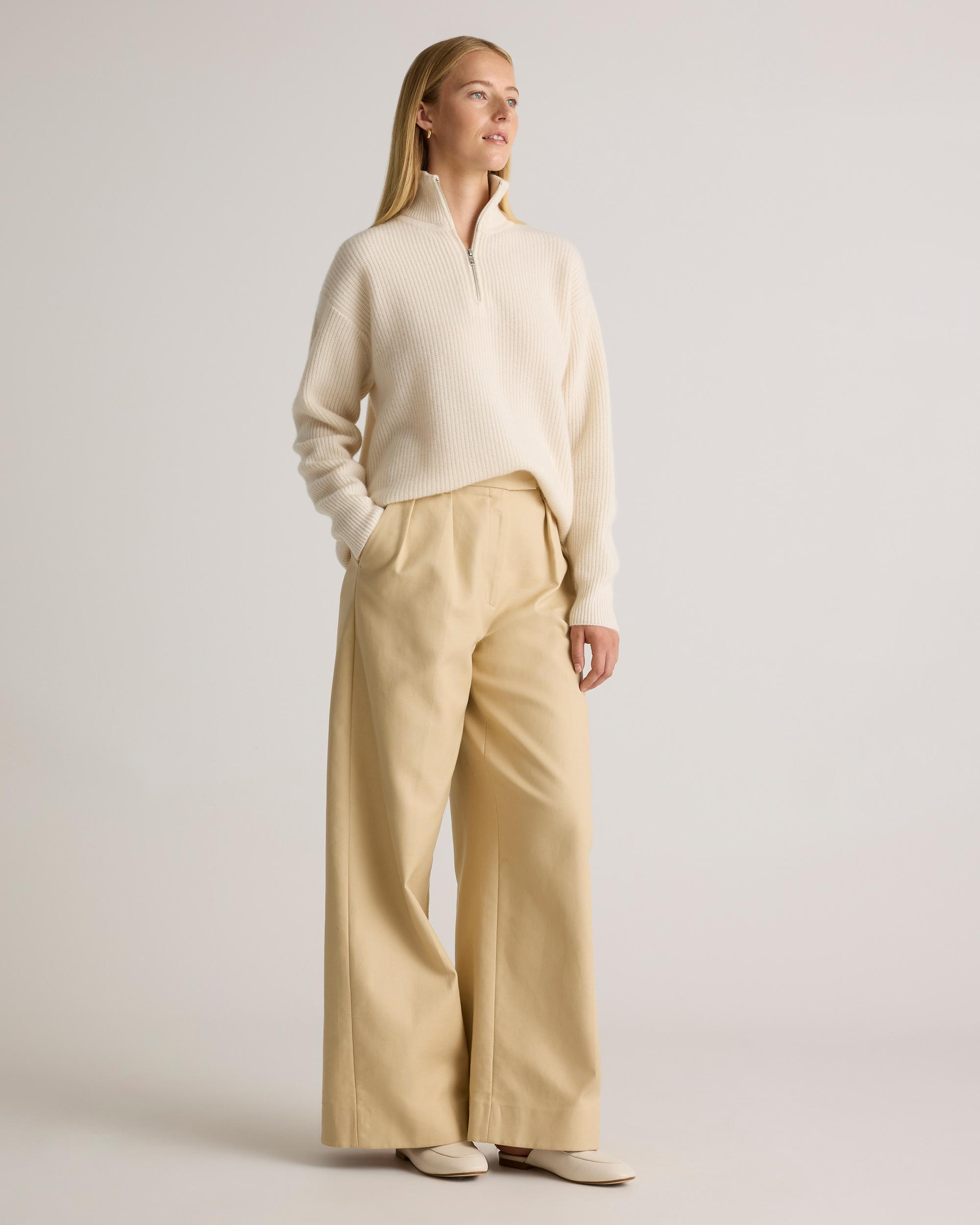 Quince | Women's Mongolian Cashmere Fisherman Quarter Zip Sweater Size XS Product Image