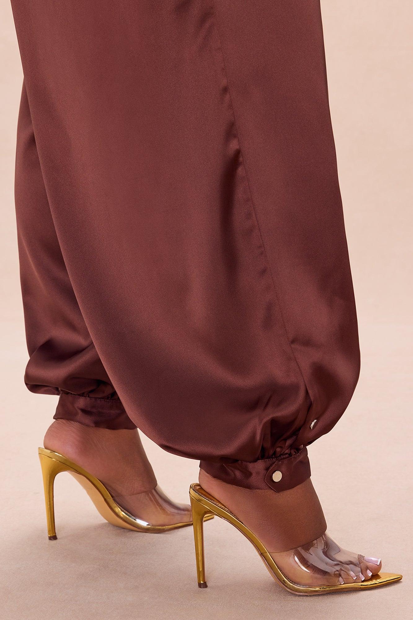 Sylvie Balloon Pant Satin Jumpsuit - Chocolate Female Product Image