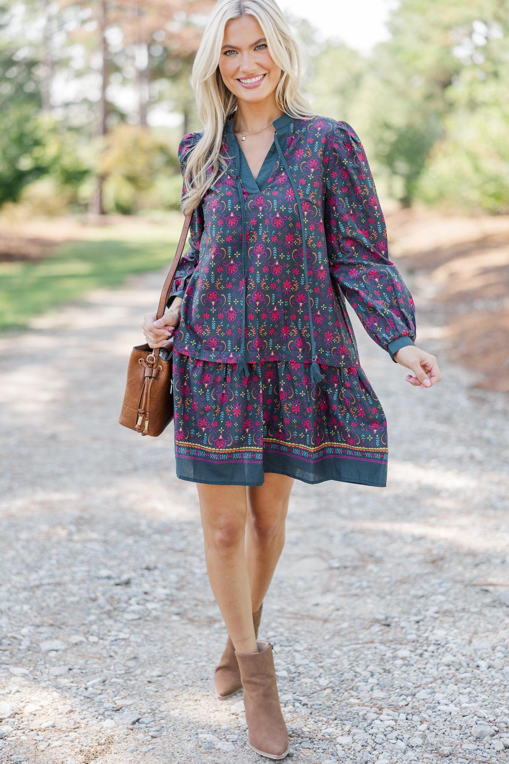 Pinch: Where You Are Dark Green Printed Dress Female Product Image