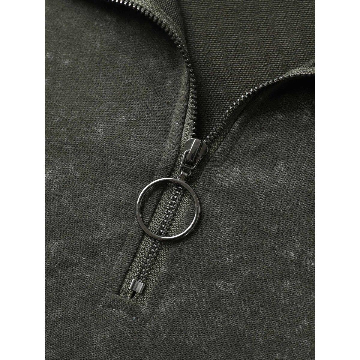 Plus Size Snow Wash Effect Half-Zipper Sweatshirt Women ArmyGreen Non Loose Stand-up collar Casual Sweatshirts BloomChic 10/M Product Image