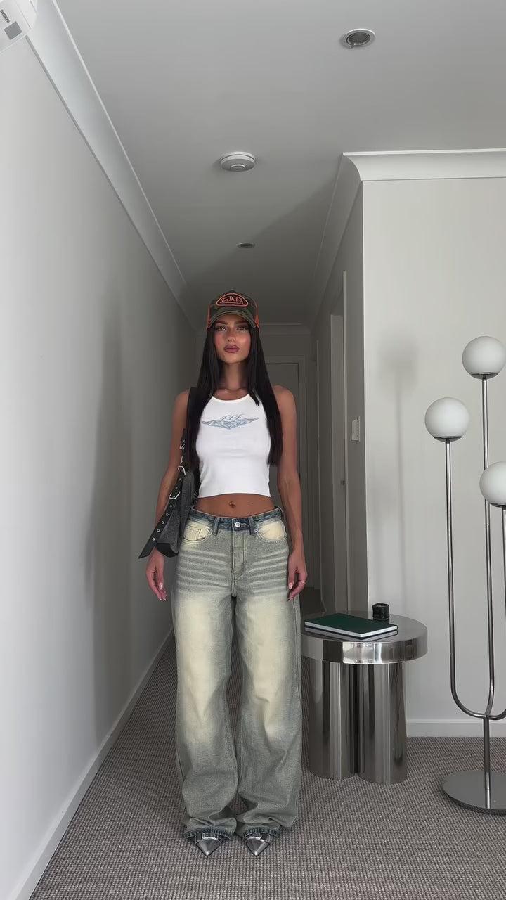 444 Rhinestone Tank Top - White Product Image