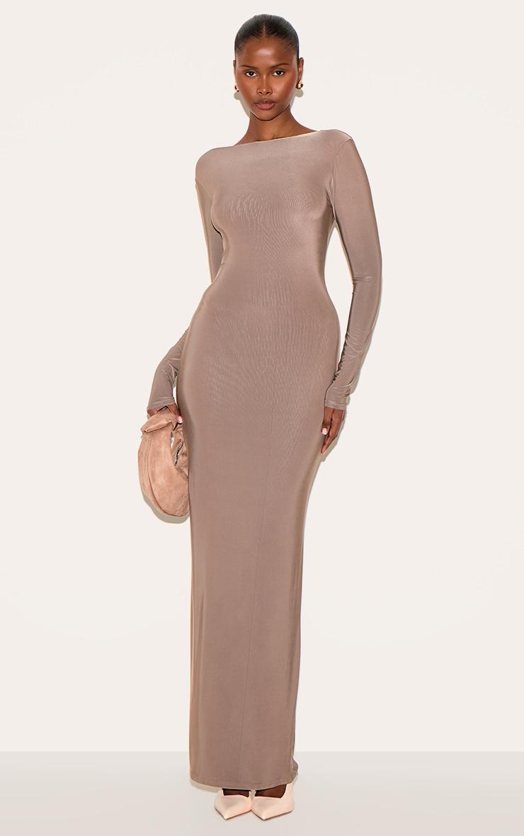 Mushroom Double Layer Deep Back Maxi Dress Product Image