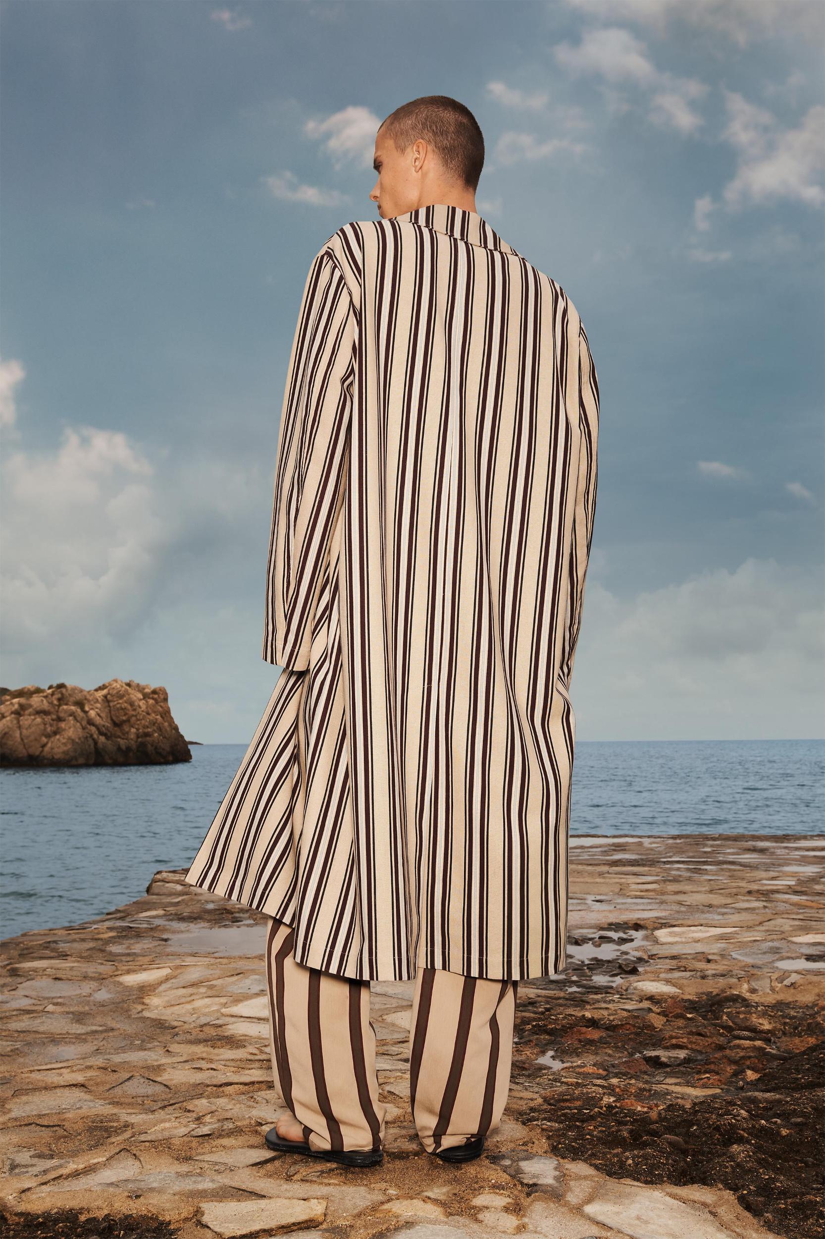 LIMITED EDITION STRIPED COTTON LINEN TRENCH COAT Product Image