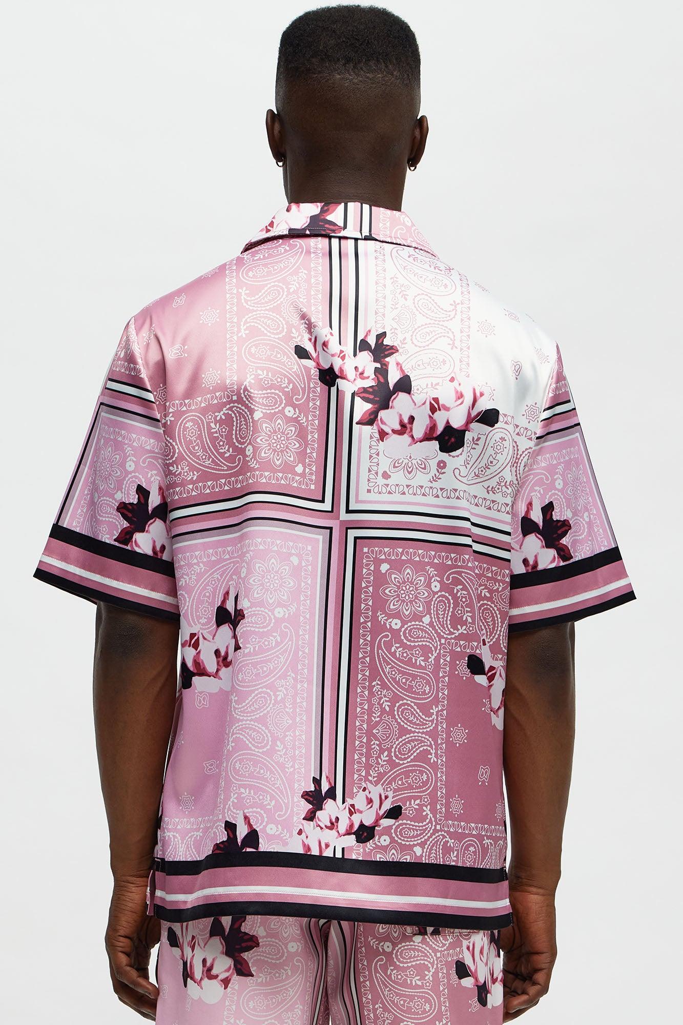 Cuban Collar Paisley Drift Short Sleeve Shirt - Pink/combo Product Image